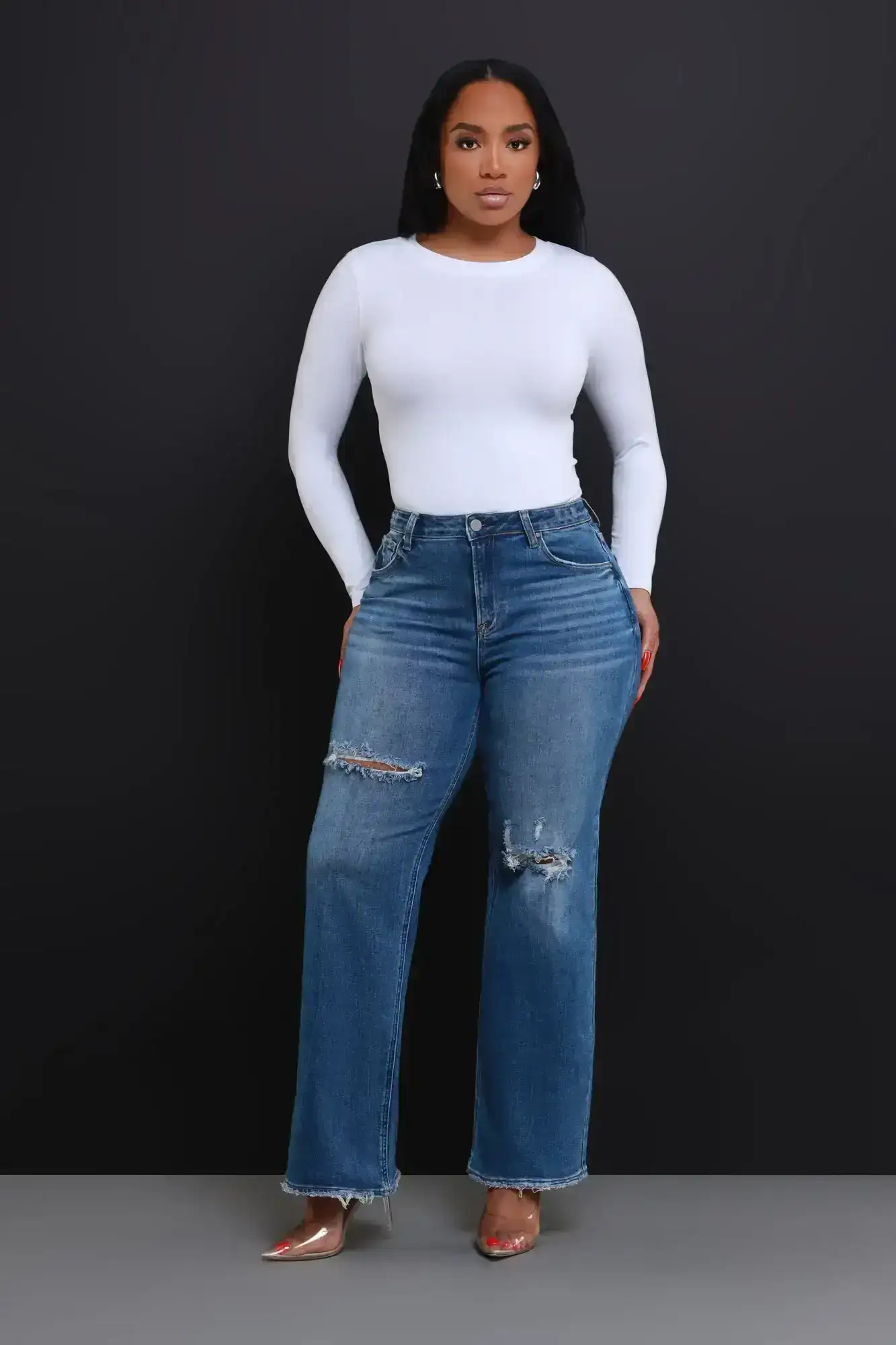 Image of This Real High Rise Distressed Wide Leg Jeans - Dark Wash