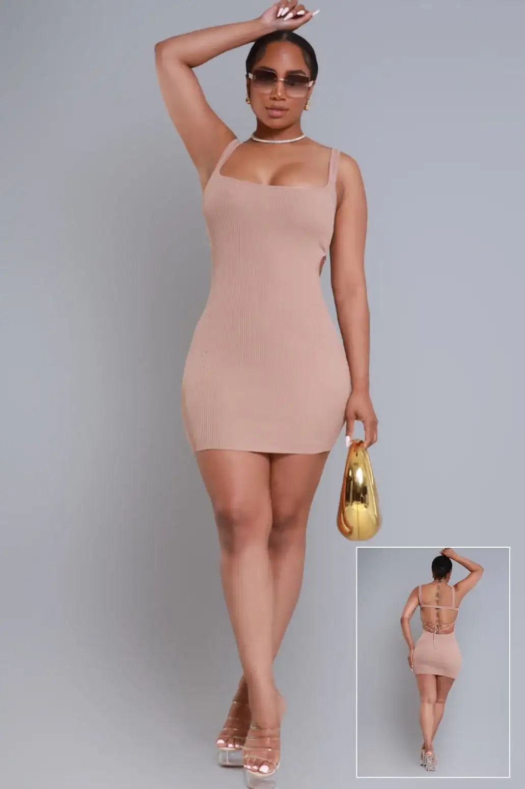 Image of Picture Perfect Strappy Mini Dress - Beige