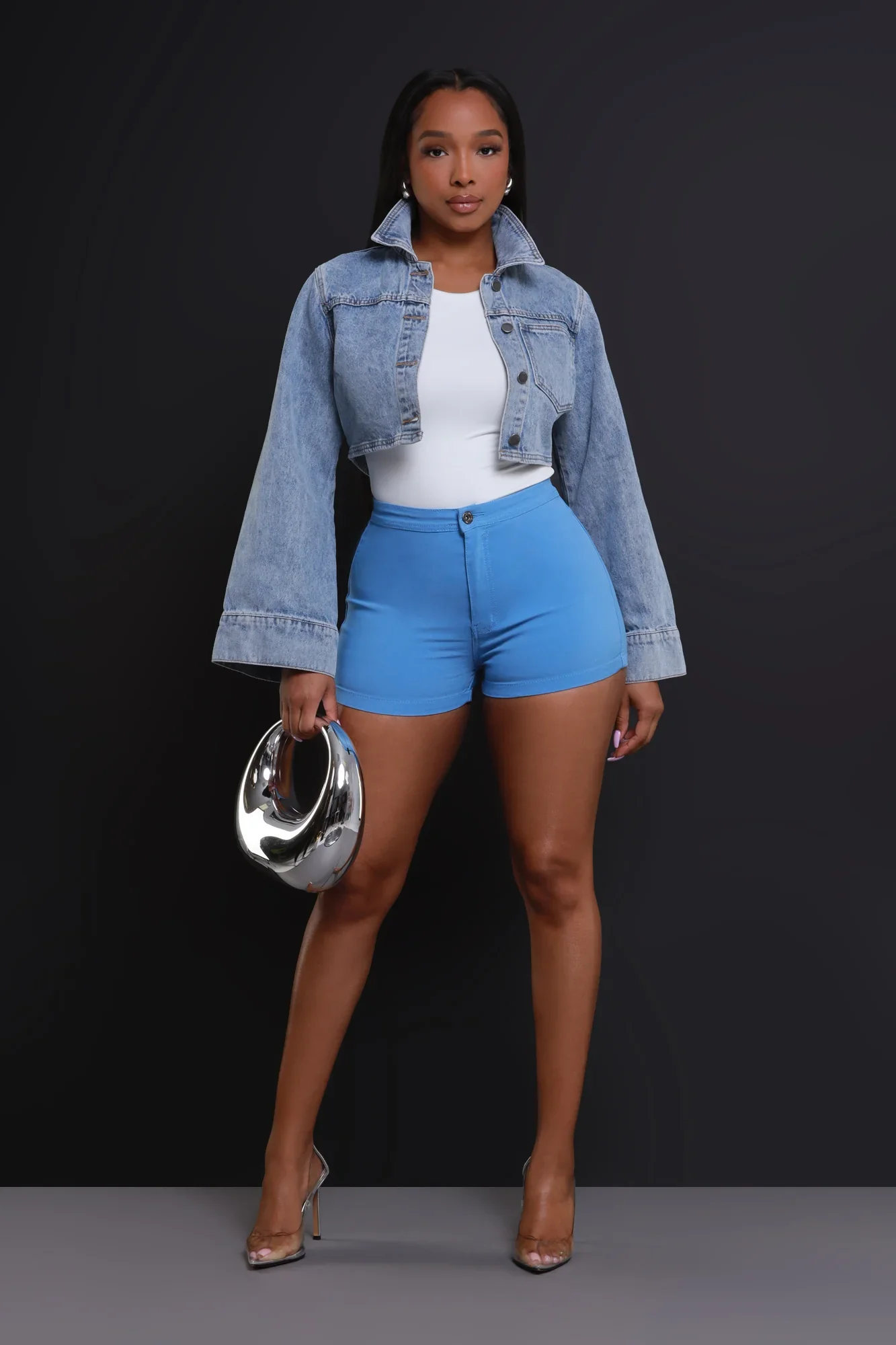 Image of Ace High Waist Stretchy Shorts - Baby Blue
