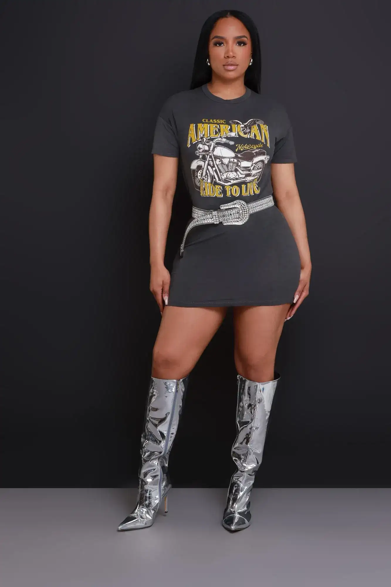 Image of Ride To Live Graphic Mini Dress - Grey