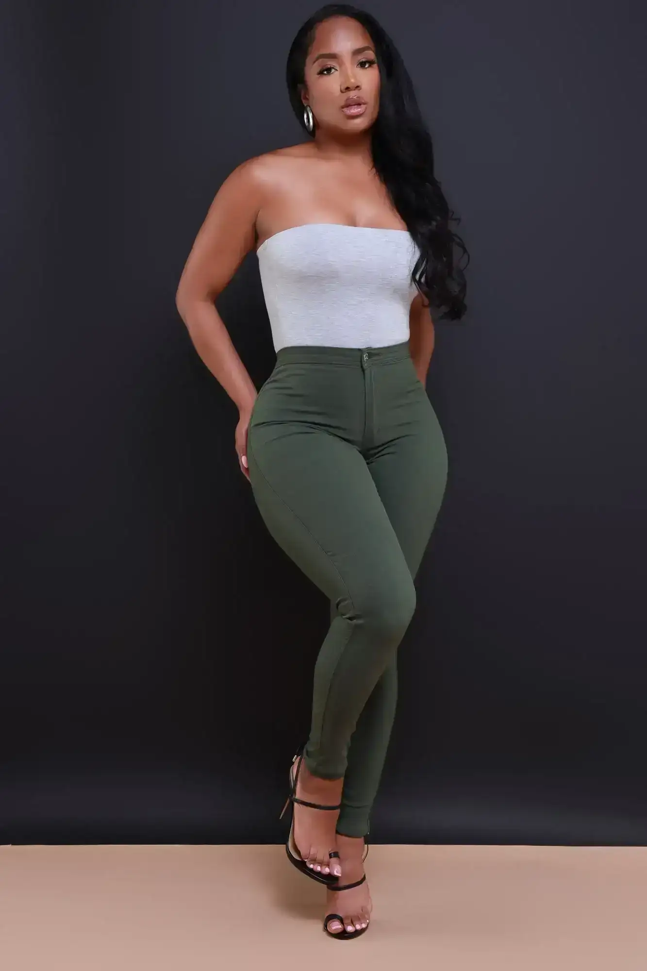 Image of Super Swank High Waist Stretchy Jeans - Olive