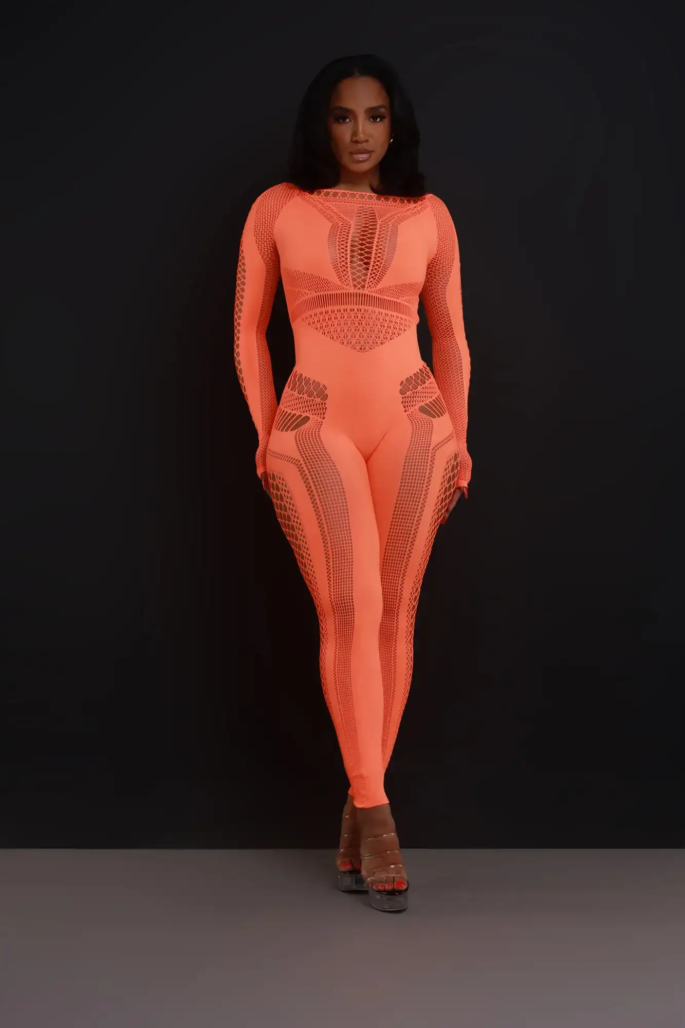 Image of Baby Girl Laser Cut Seamless Jumpsuit - Orange