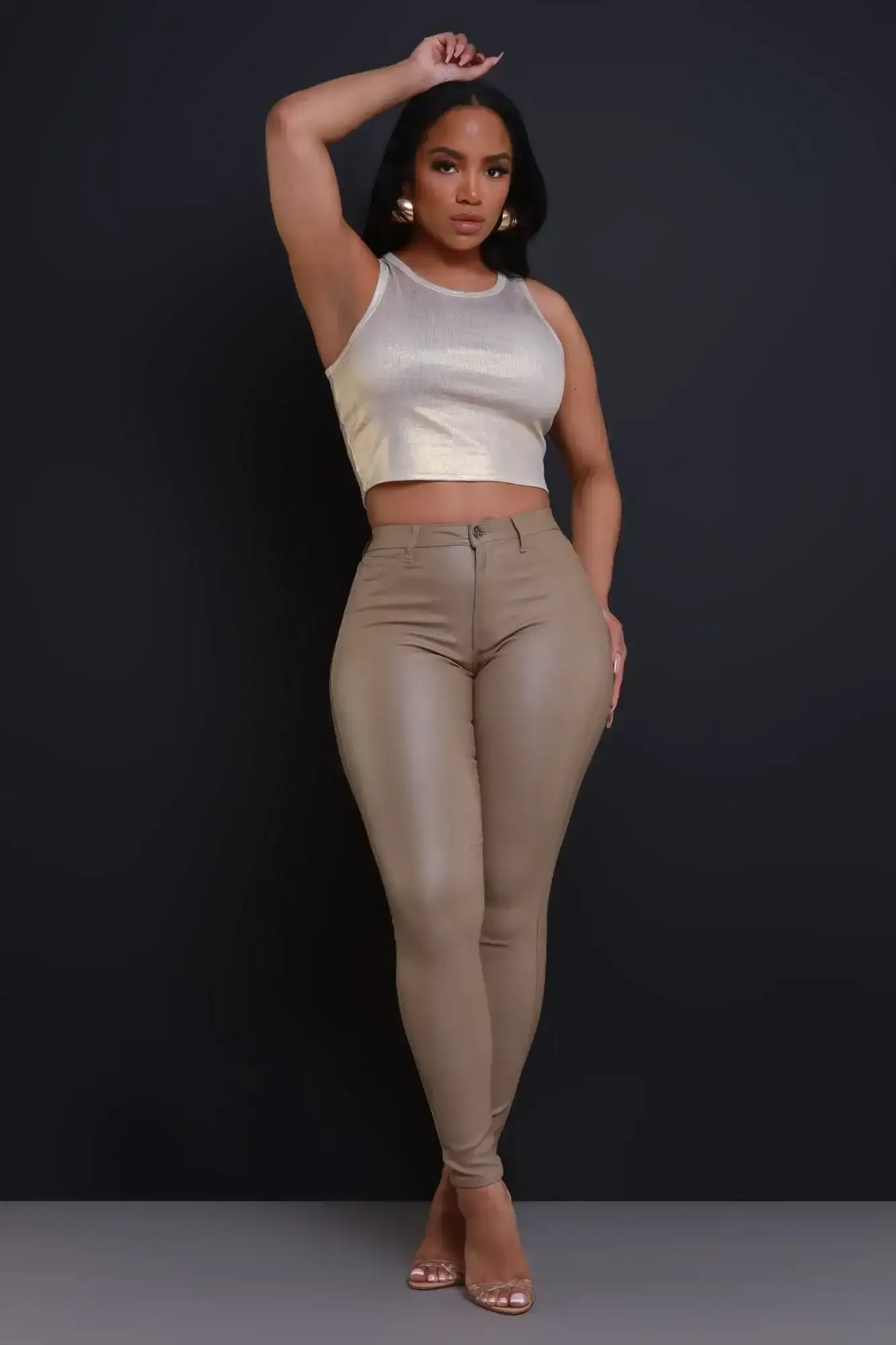 Image of Curve You Faux Leather High Rise Pants - Khaki