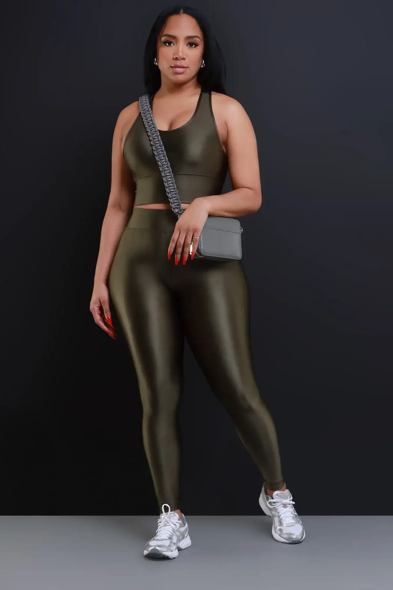 Image of Hustle And Grind Cropped Athletic Set - Olive