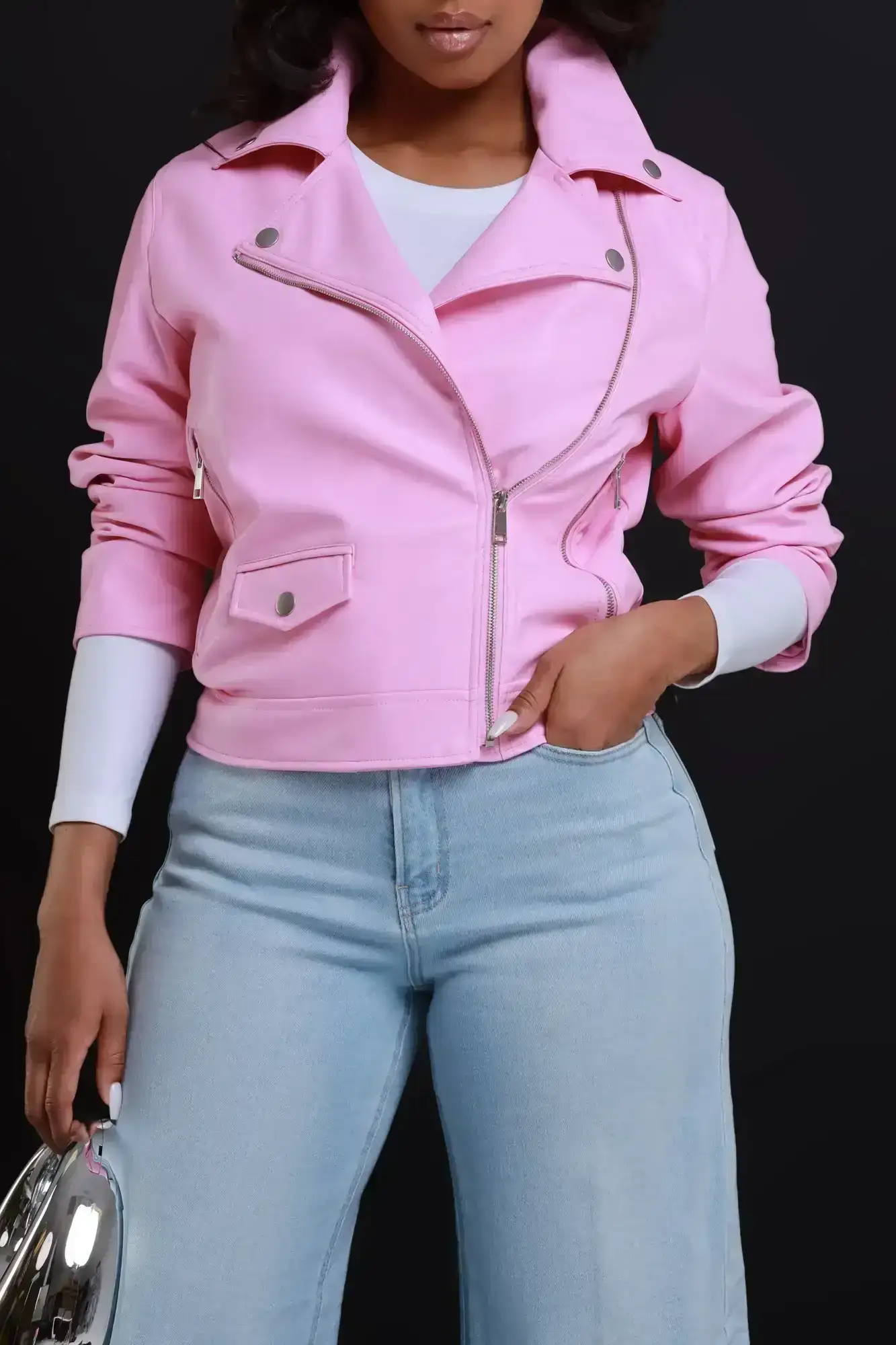 Image of It's A Mood Faux Leather Jacket - Pink