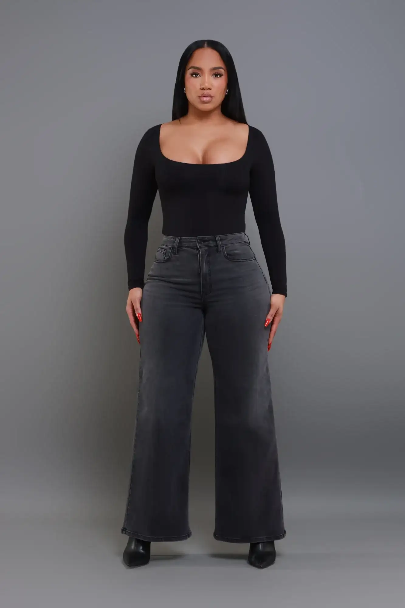 Image of Bite Your Tongue High Rise Wide Leg Jeans - Black
