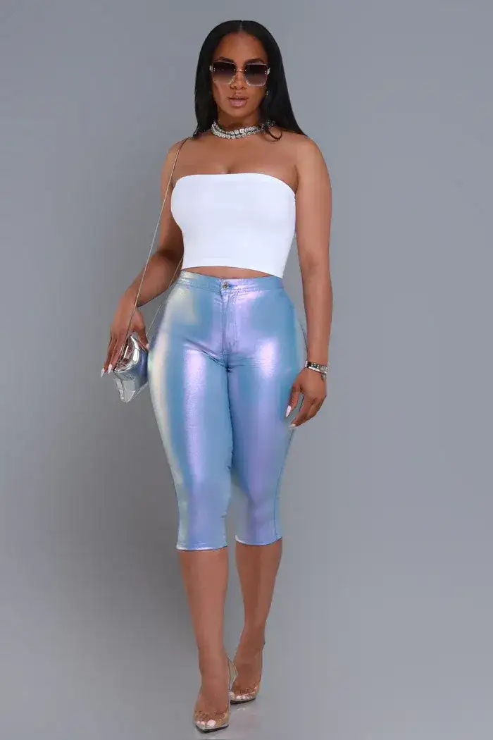 Image of Make It Shimmer High Rise Metallic Capri Pants - Lavender