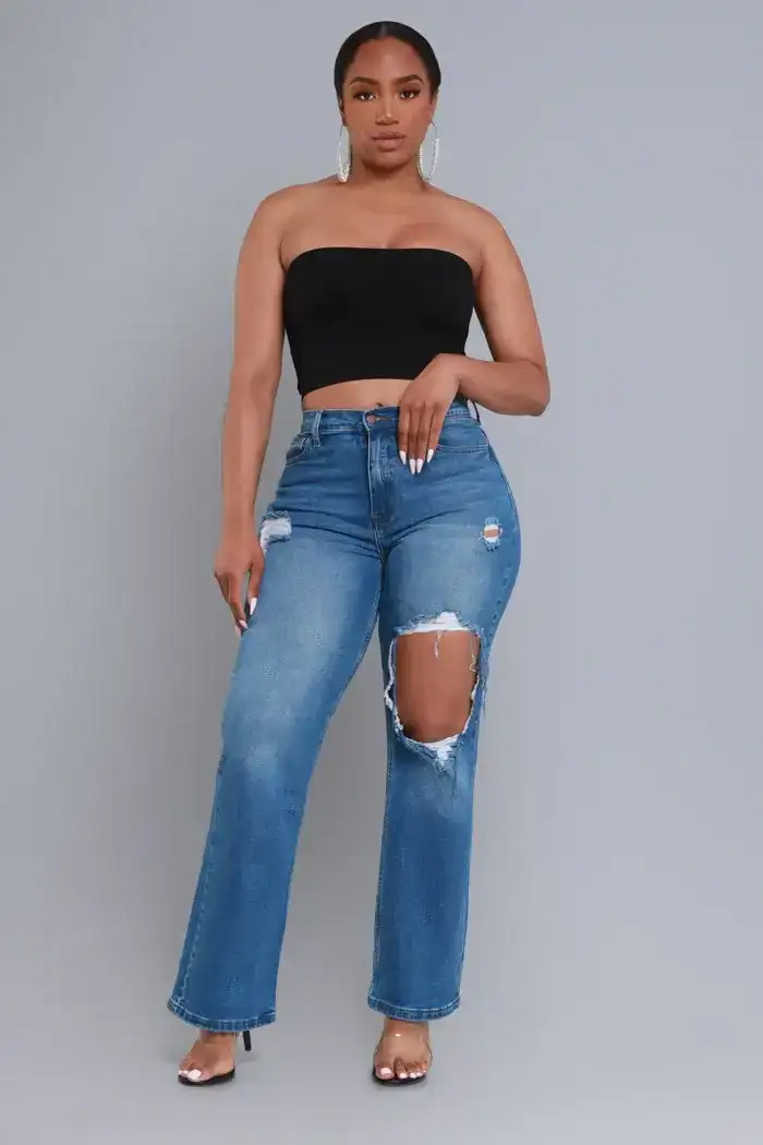 Image of No Dress Code High Waist Distressed Bootcut Jeans - Dark Wash