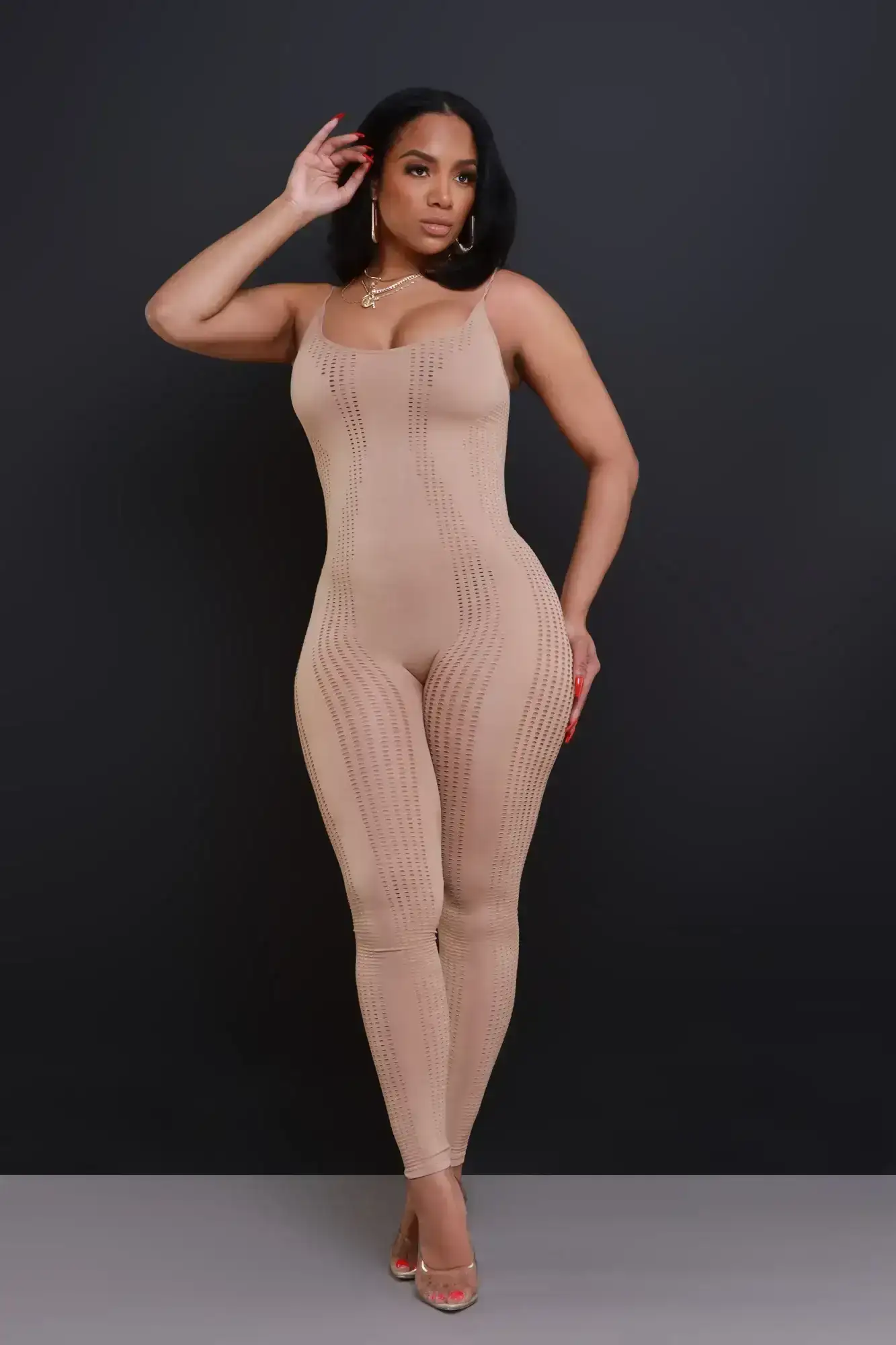 Image of Lovesick Seamless Open Knit Jumpsuit - Mocha