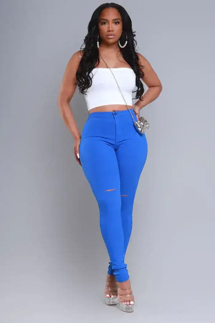 Image of BSS High Rise Skinny Jeans - Royal Blue - FREE W/ \\$100 PURCHASE