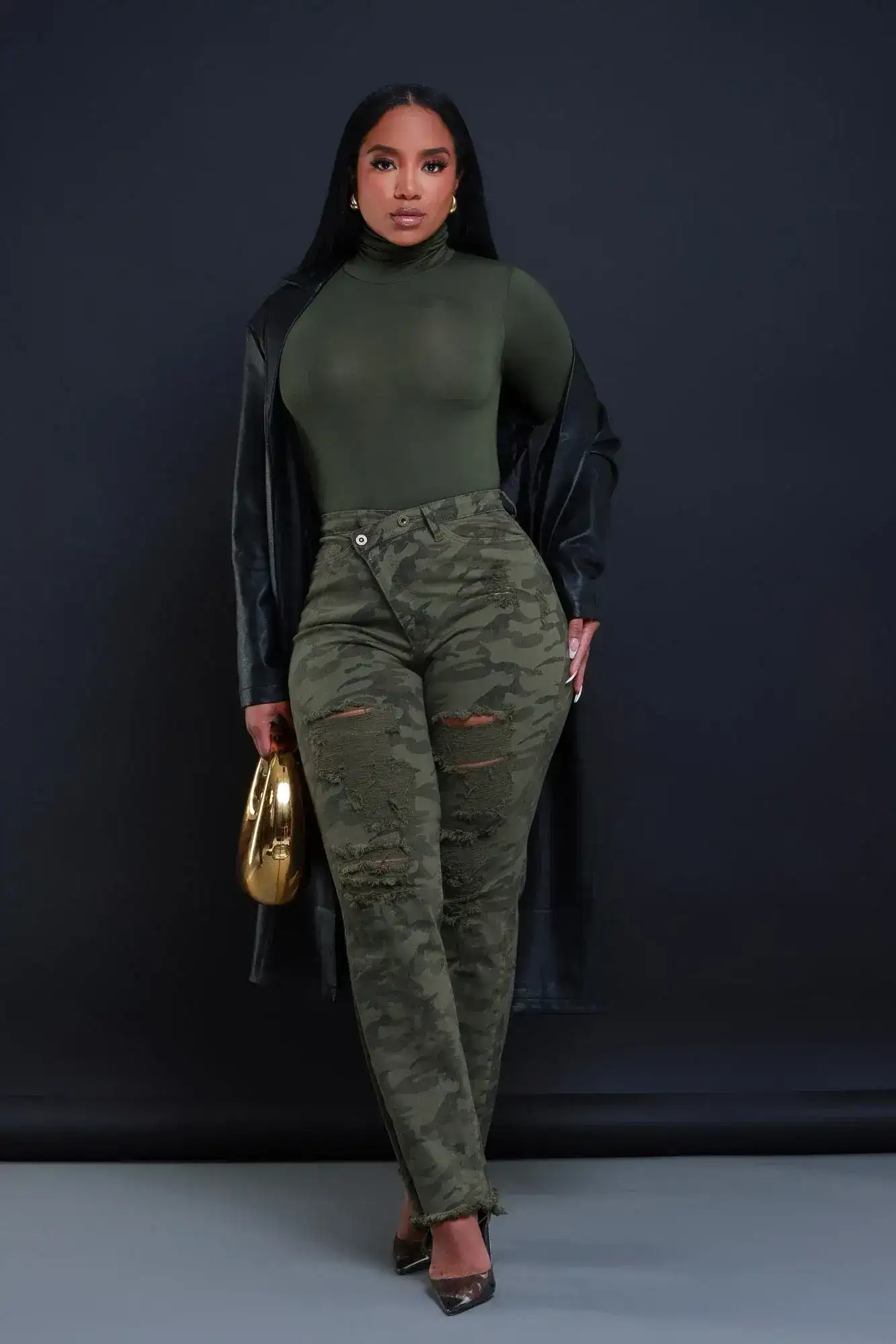 Image of Limitless Asymmetrical Zip Bootcut Jeans - Camo