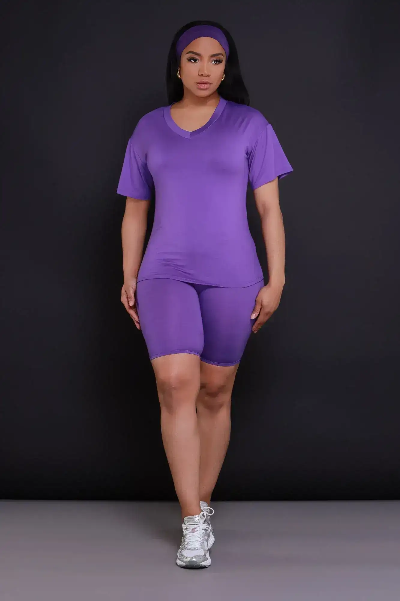 Image of Smash Hit V-Neck Biker Set - Purple