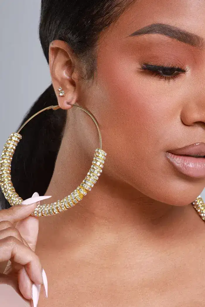 Image of Basketball Vibes Oversized Rhinestone Hoop Earrings - Gold