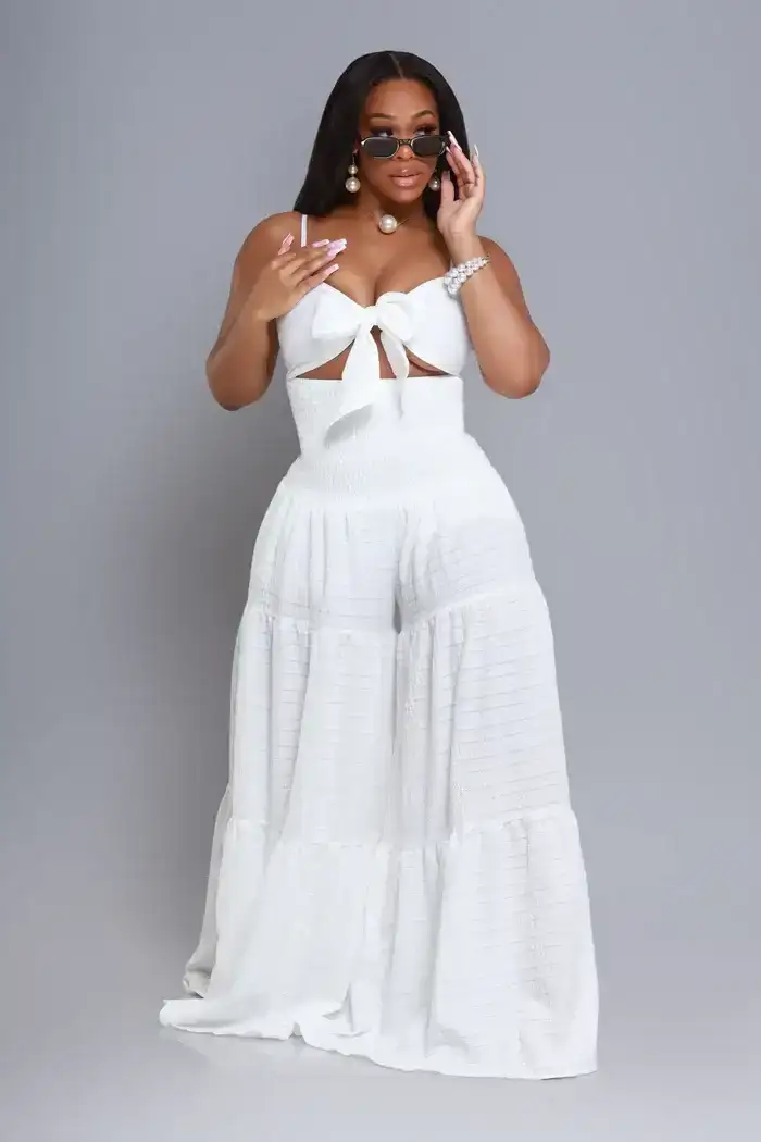 Image of Stage Fright Cut Out Wide Leg Jumpsuit - White