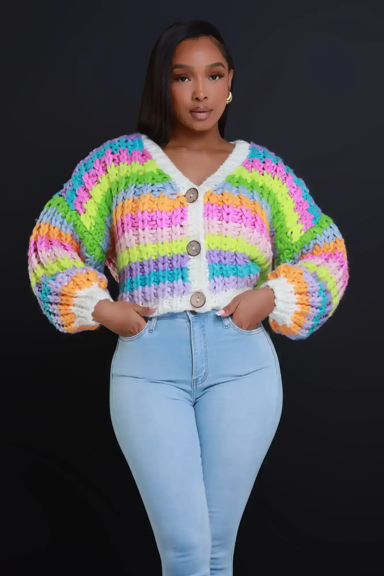 Image of Cherish You Knit Cardigan Sweater - Rainbow