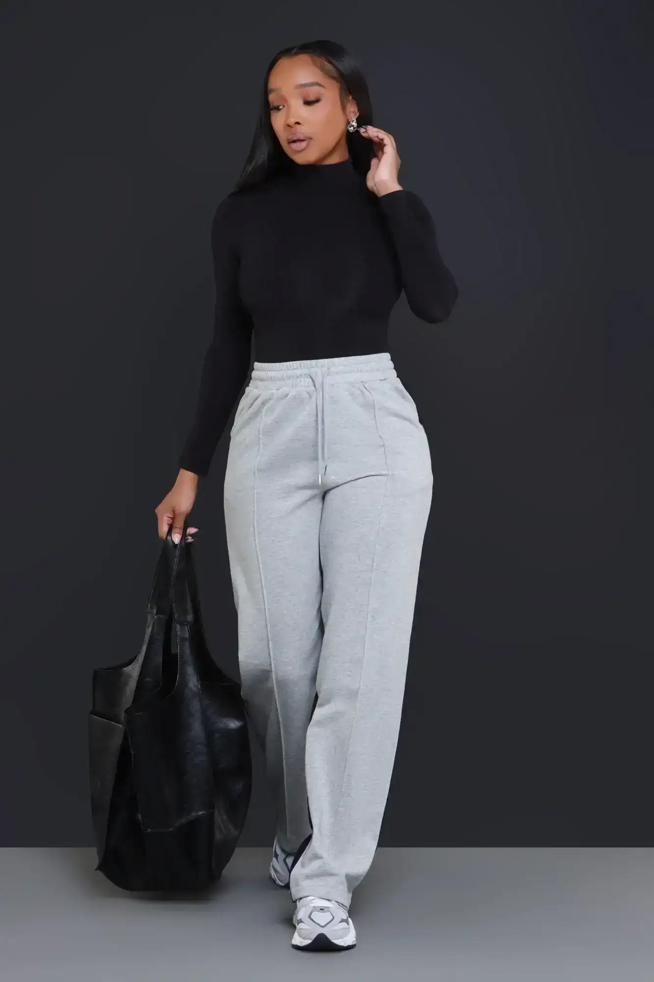 Image of Slip Up Two Tone Wide Leg Pants - Grey/Black