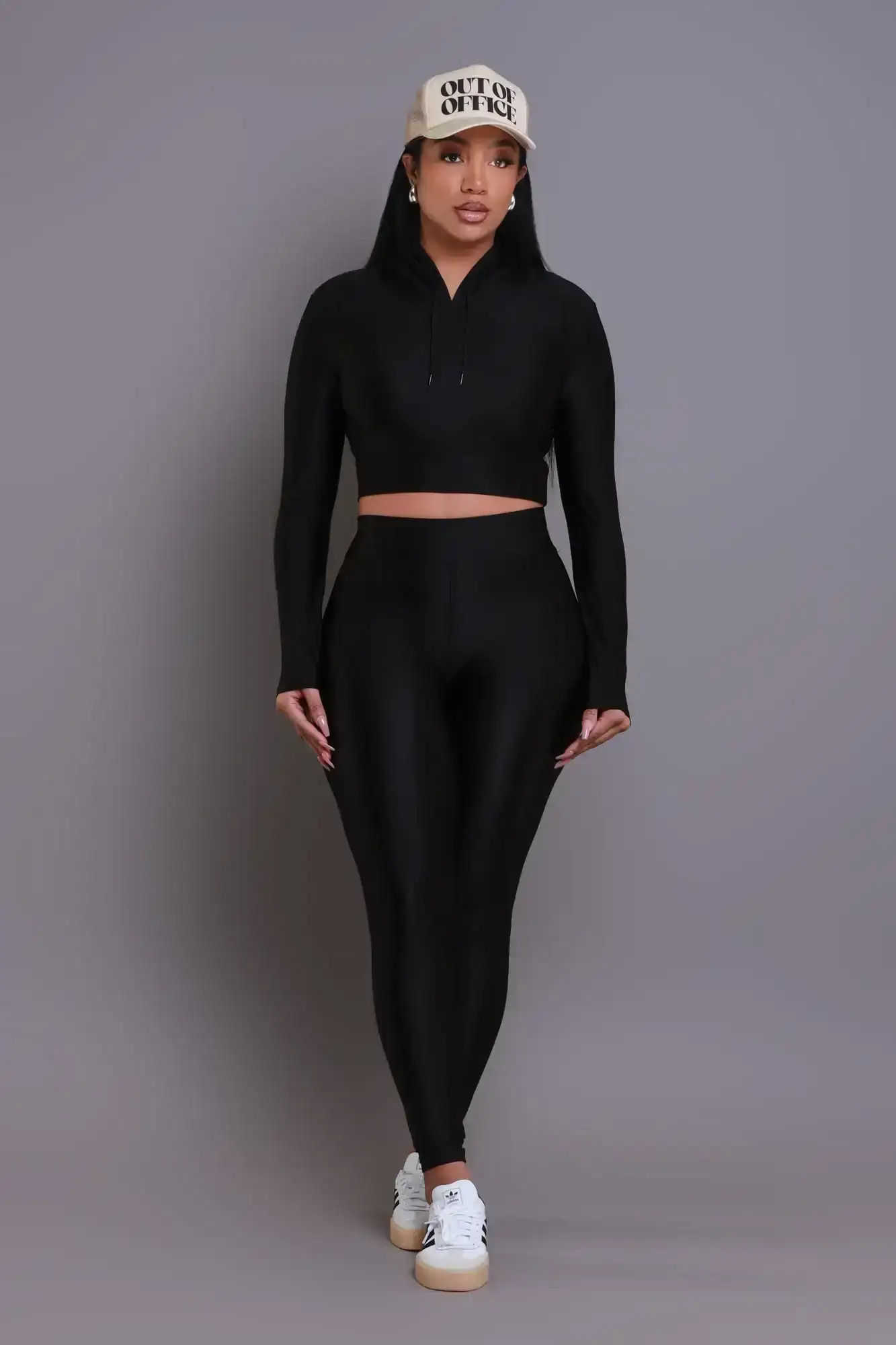 Image of Big Ego Cropped Hooded Legging Set - Black