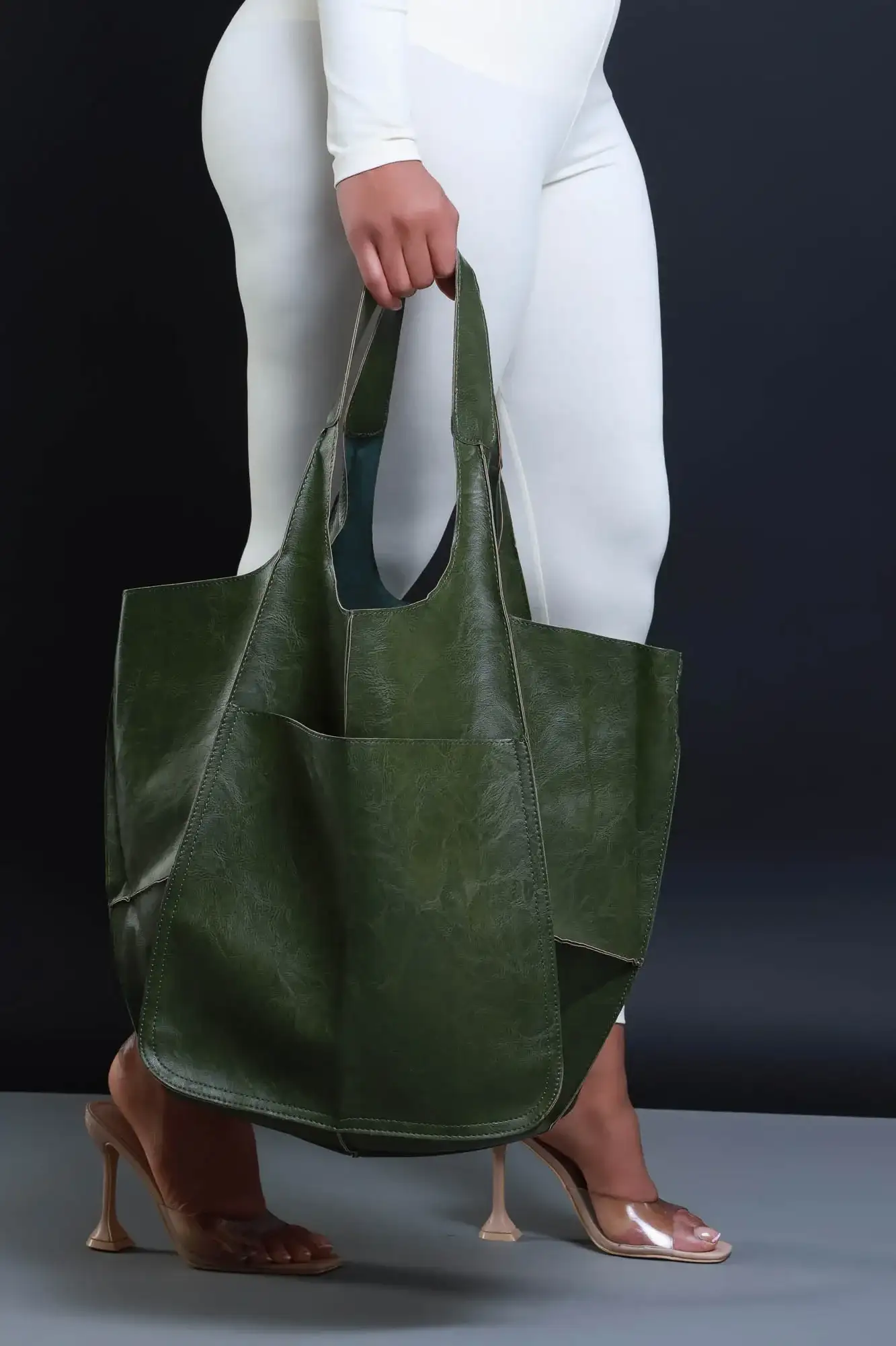 Image of Plenty Of Time Faux Leather Tote Bag - Green