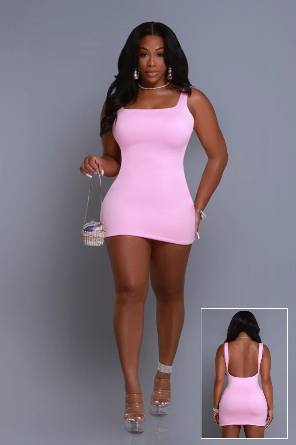 Image of Second Skin Sculpting Open Back Mini Dress - Light Pink