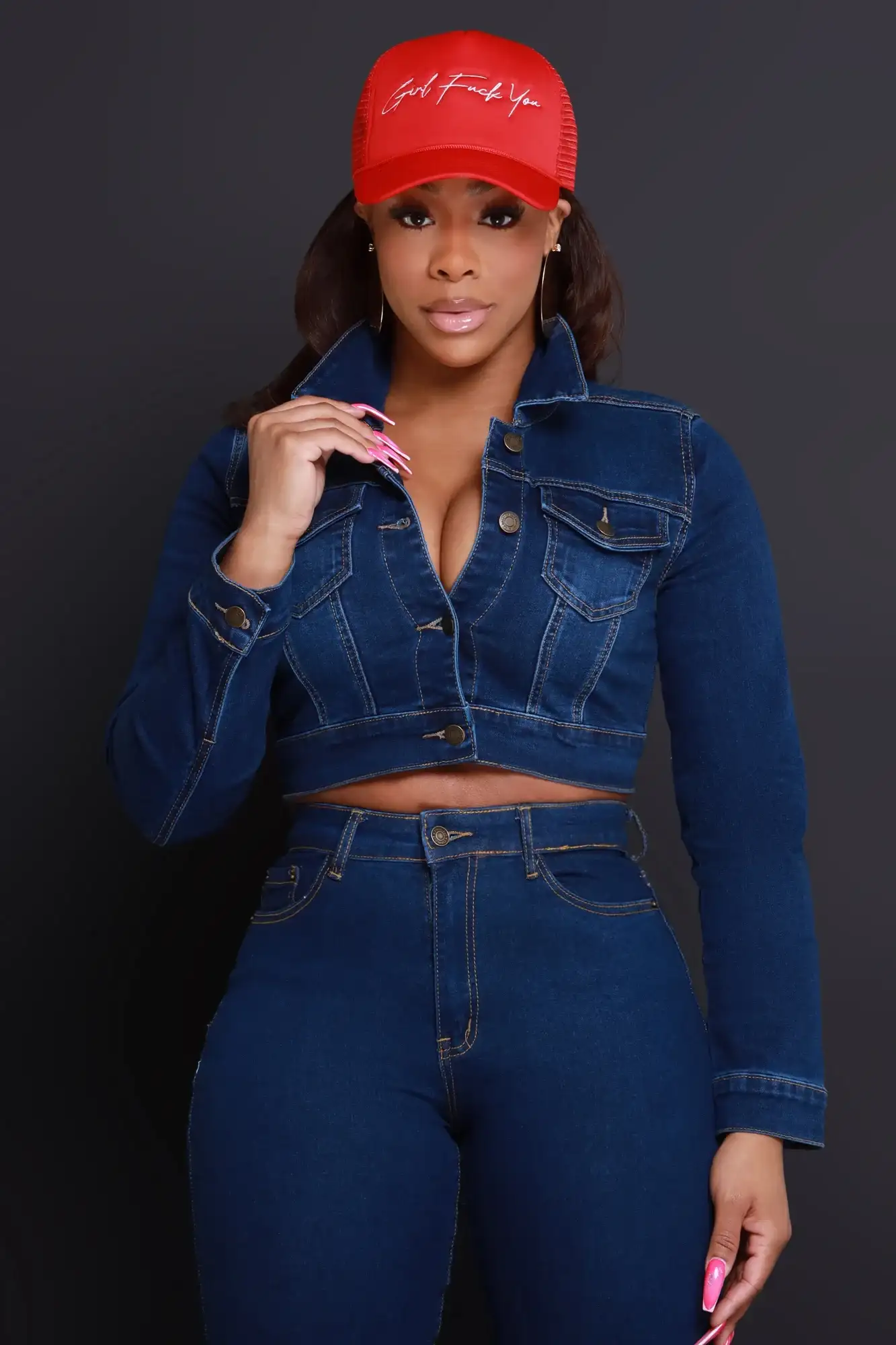 Image of Owe You One Cropped Denim Jacket - Dark Wash