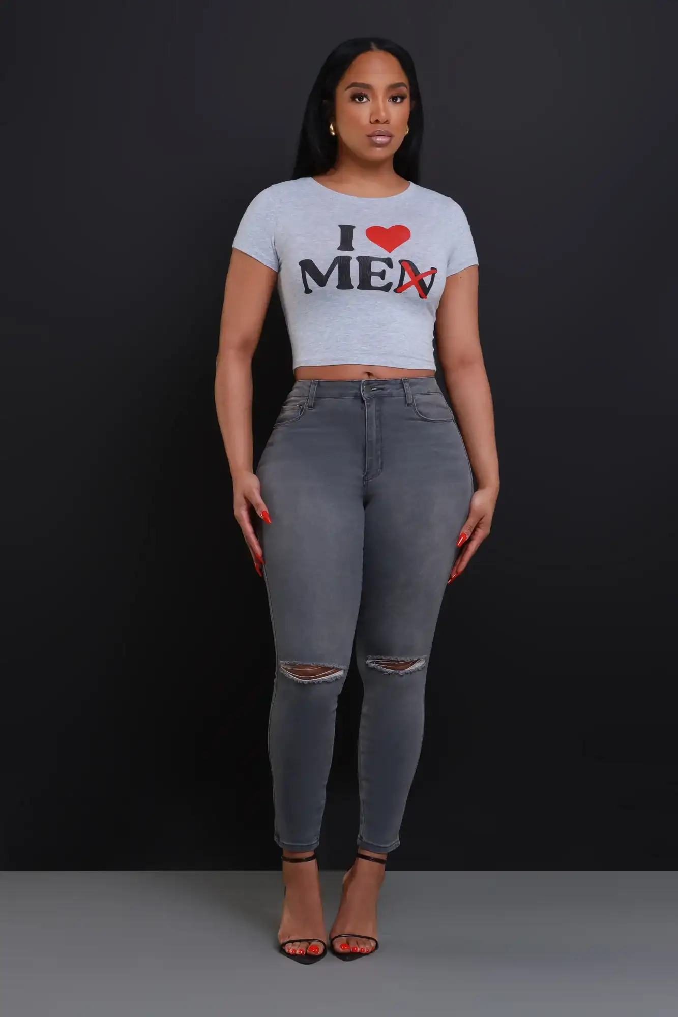 Image of I Love Me Cropped Graphic Tee - Grey