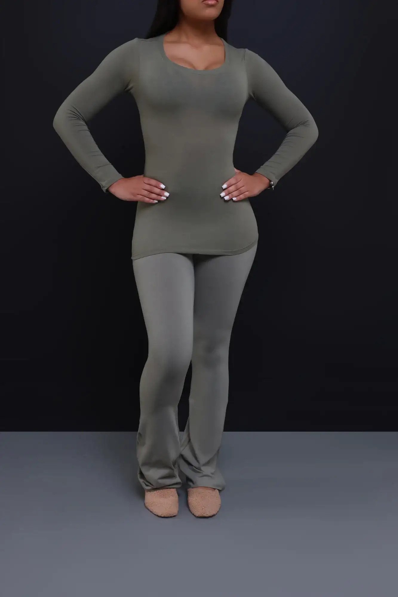 Image of Skip The Line Flared Legging Set - Olive