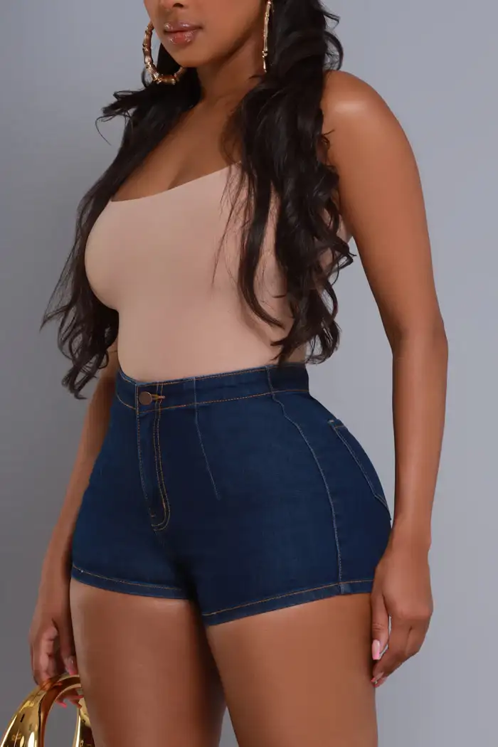 Image of Last Call High Rise Stretchy Denim Shorts - Dark Wash