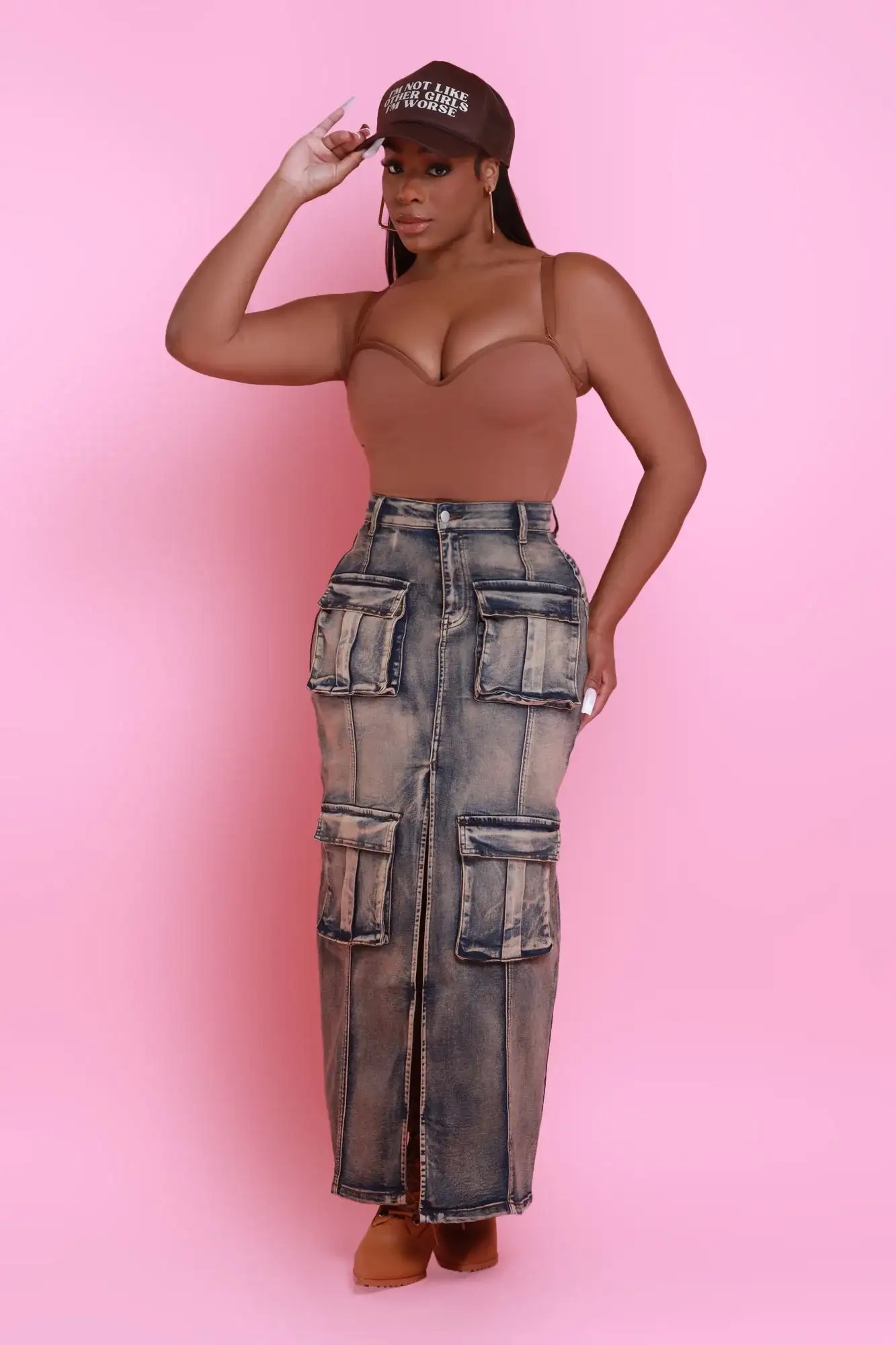 Image of Bring It Back Denim Cargo Skirt - Vintage Blue