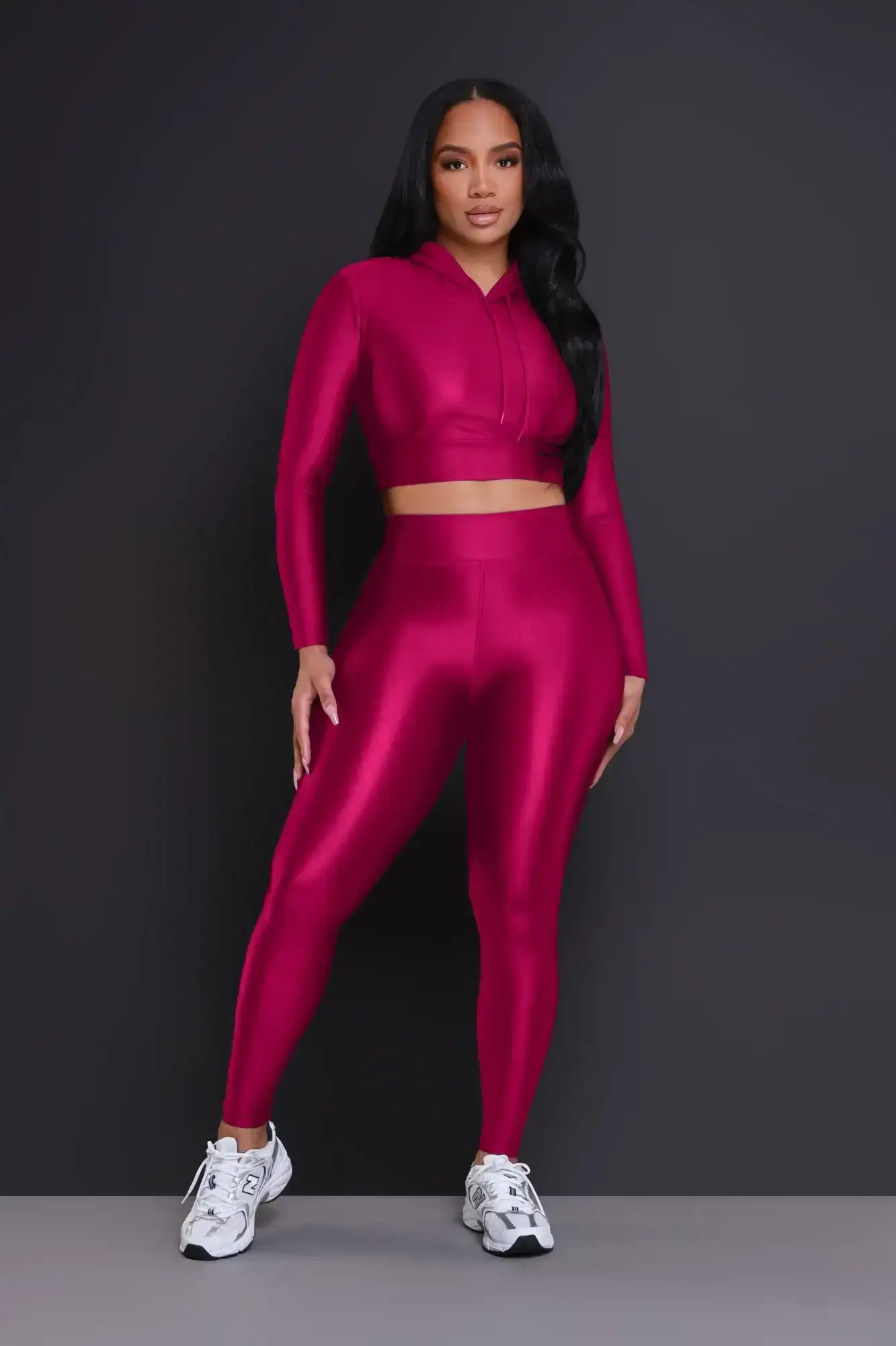 Image of Big Ego Cropped Hooded Legging Set - Neon Fuchsia