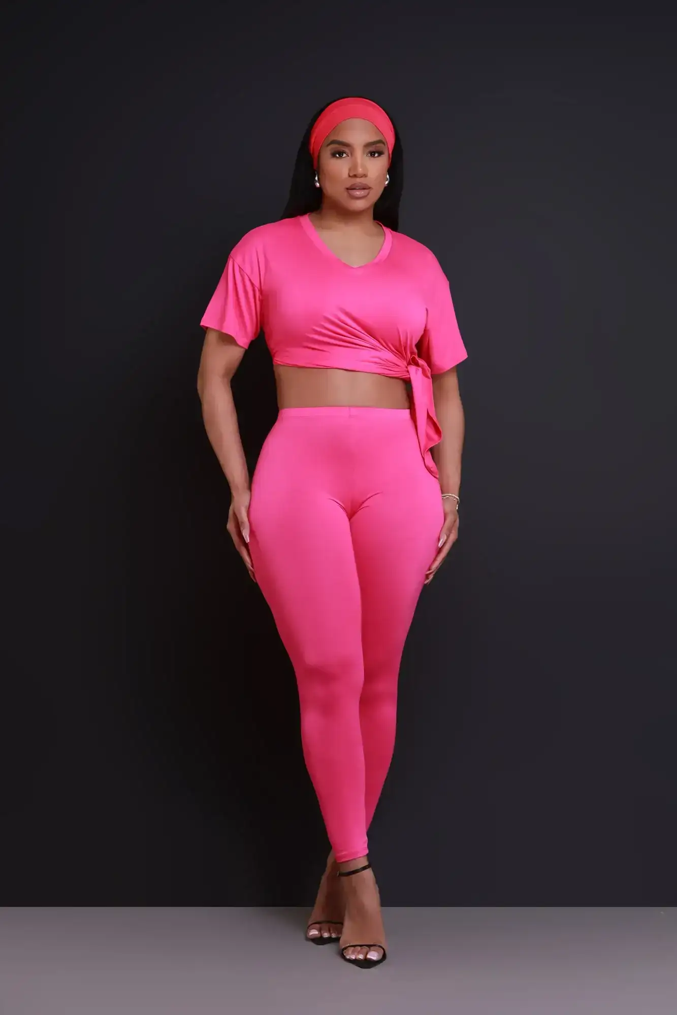 Image of Open Mind Side Slit Short Sleeve Legging Set - Fuchsia