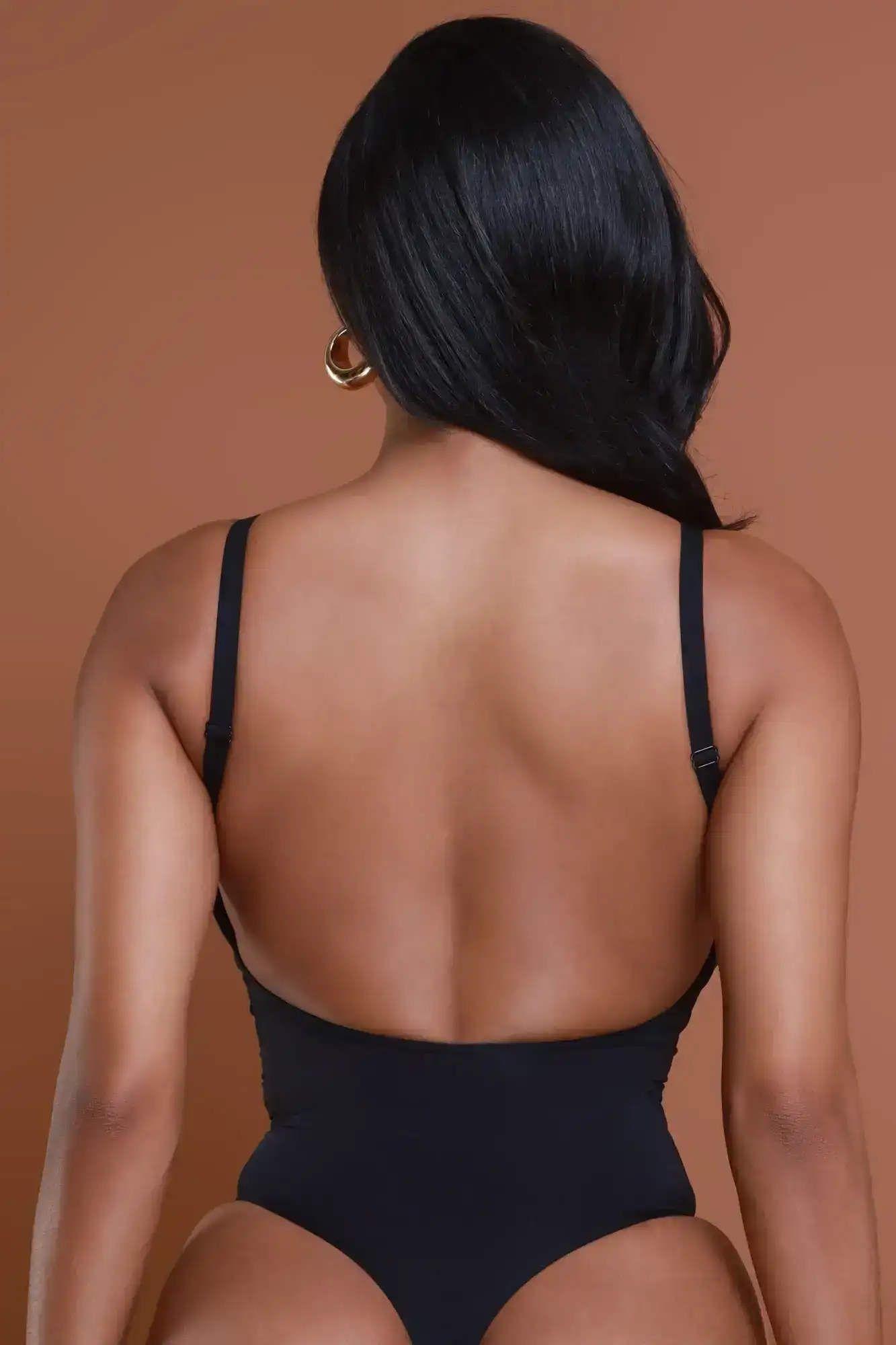 Image of Seamless Sculpting Open Back Thong Body Shaper - Black No.185