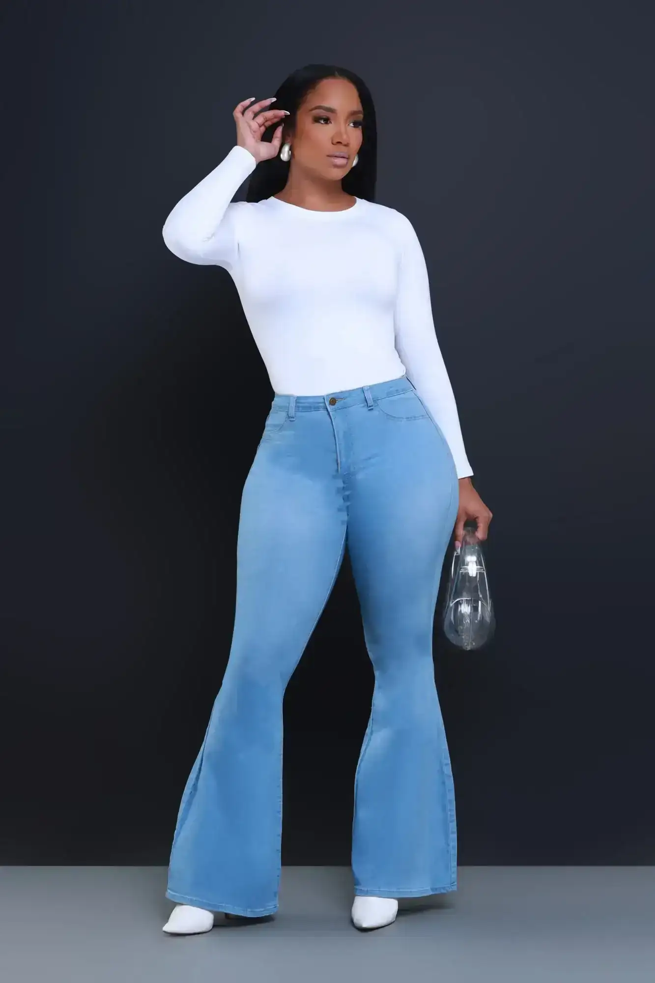 Image of Bing High Waist Stretchy Bell Bottom Jeans - Light Wash