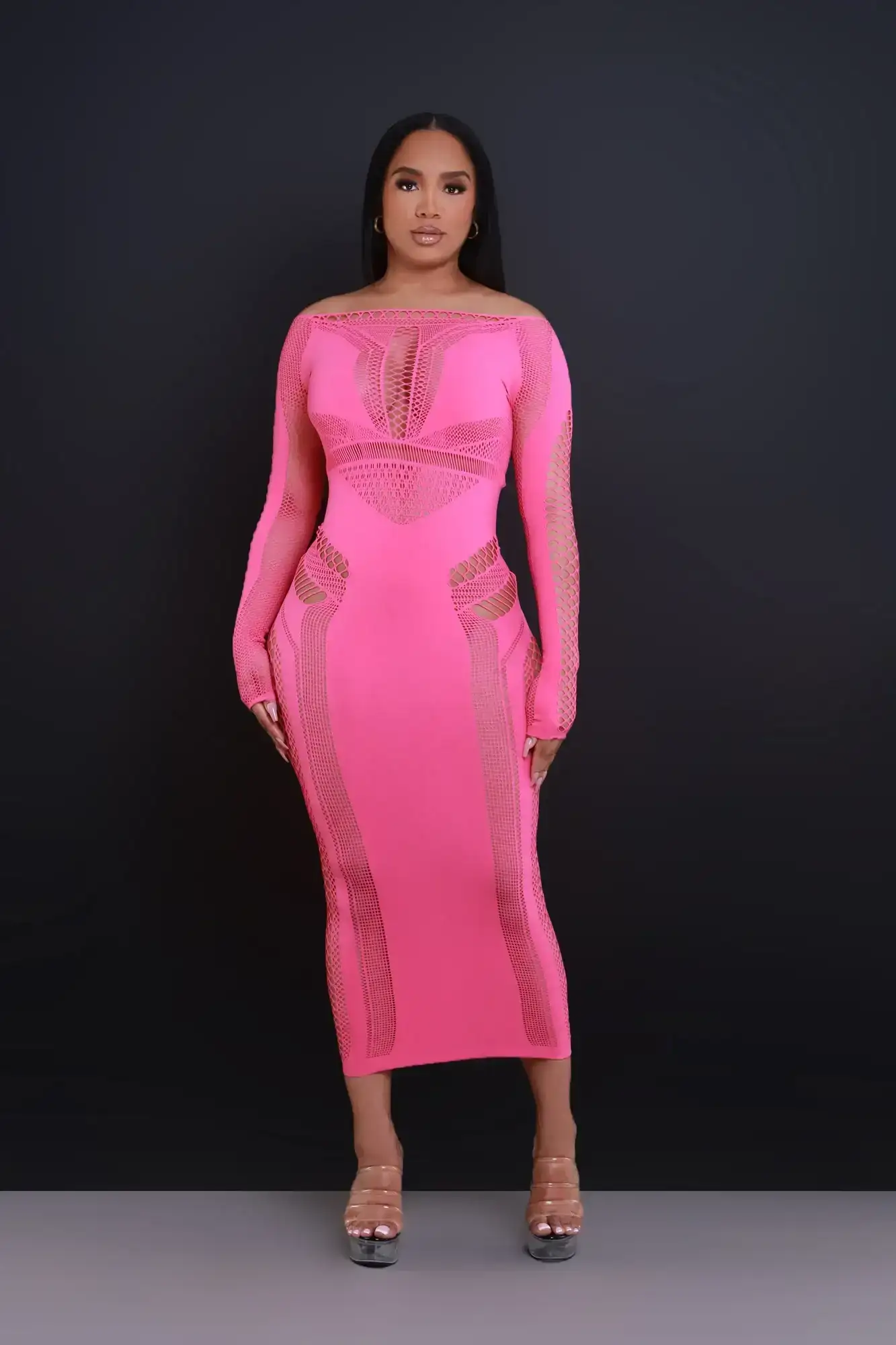 Image of Baby Girl Laser Cut Seamless Maxi Dress - Pink