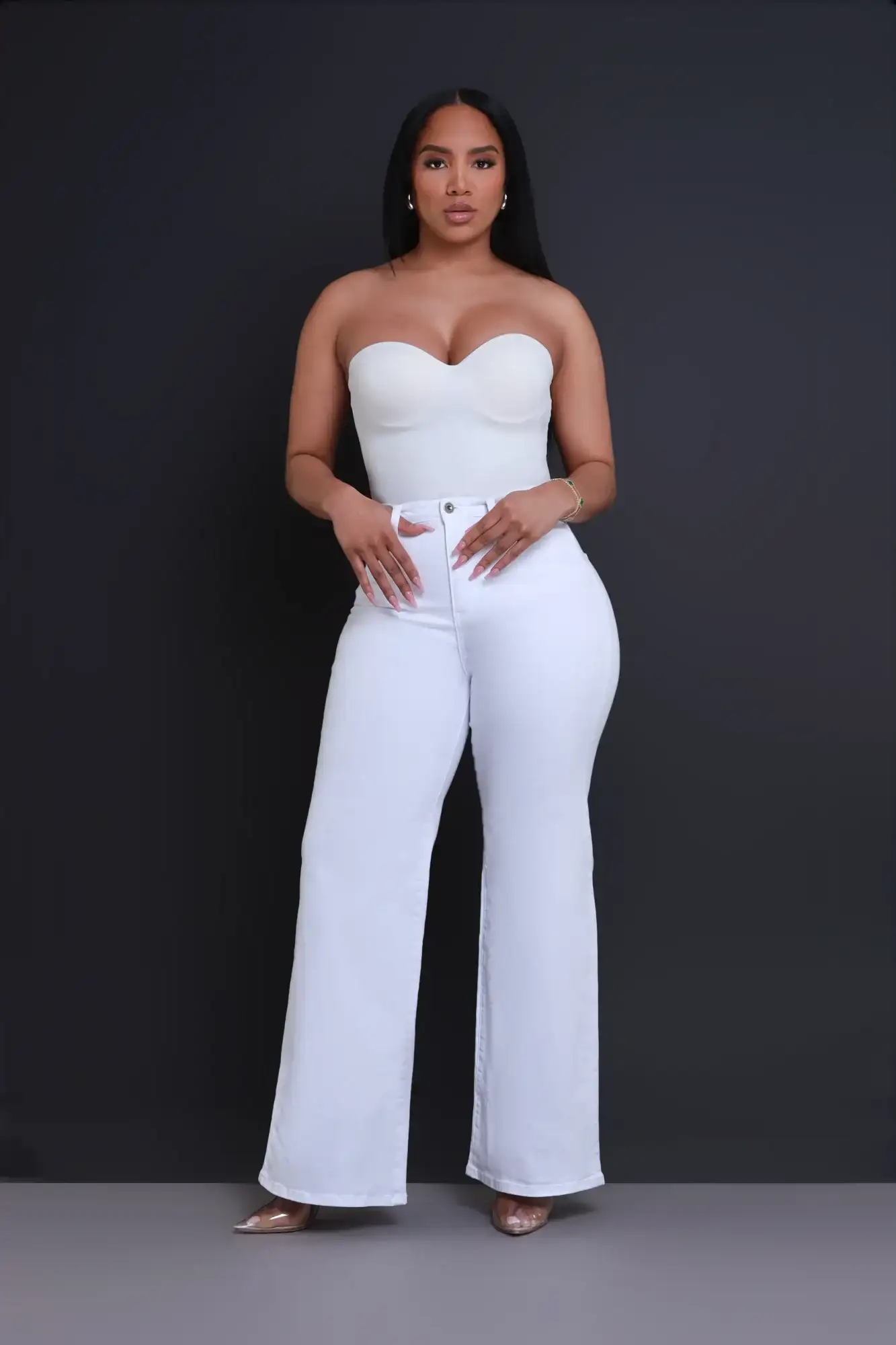 Image of Let's Meet High Rise Wide Flare Jeans - White