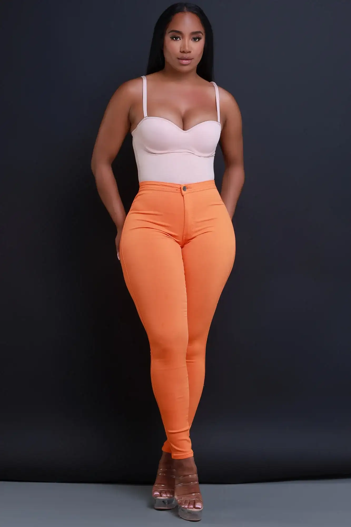 Image of Super Swank High Waist Stretchy Jeans - Orange