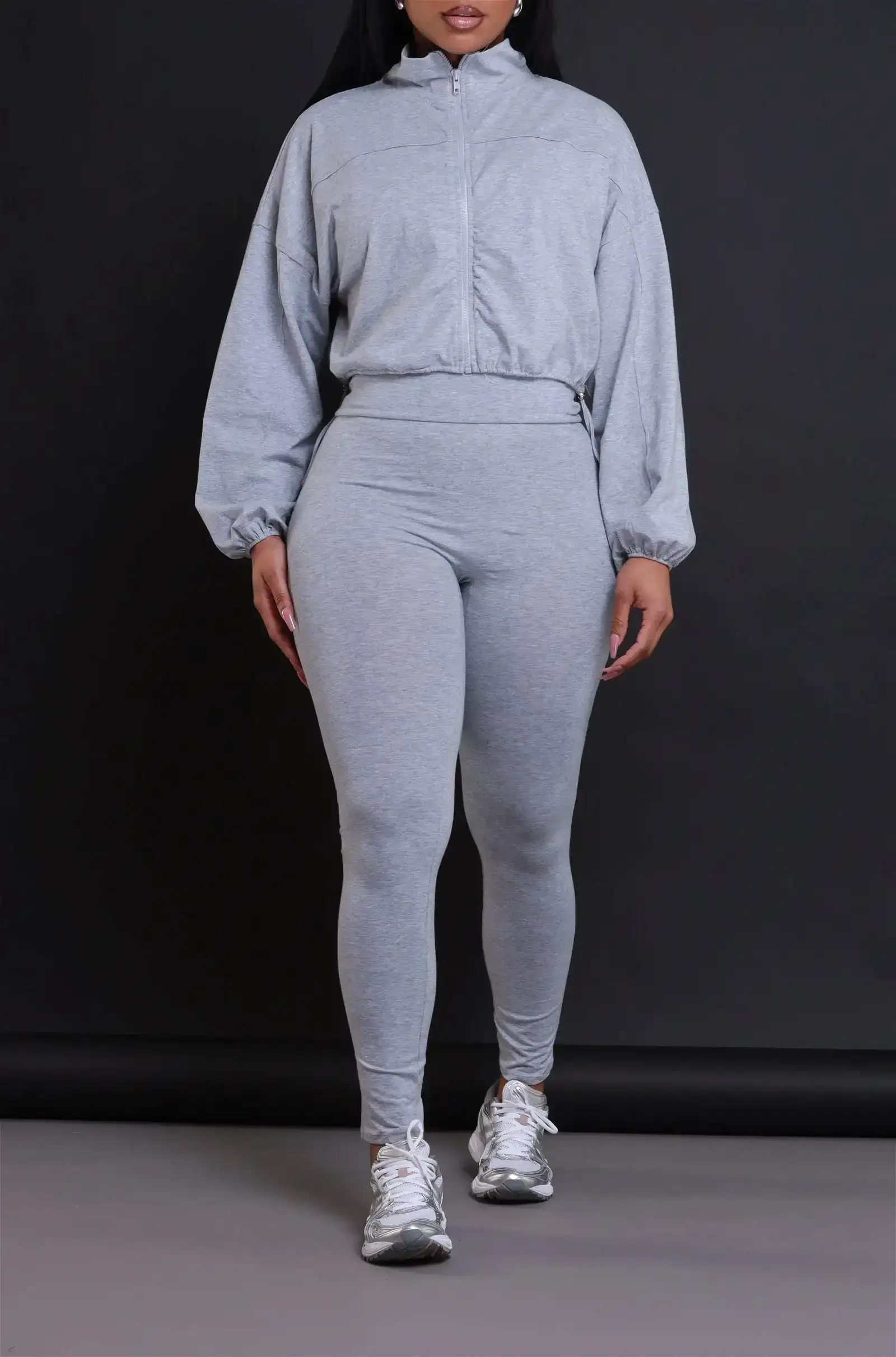 Image of Cued Up Cropped Legging Set - Heather Grey