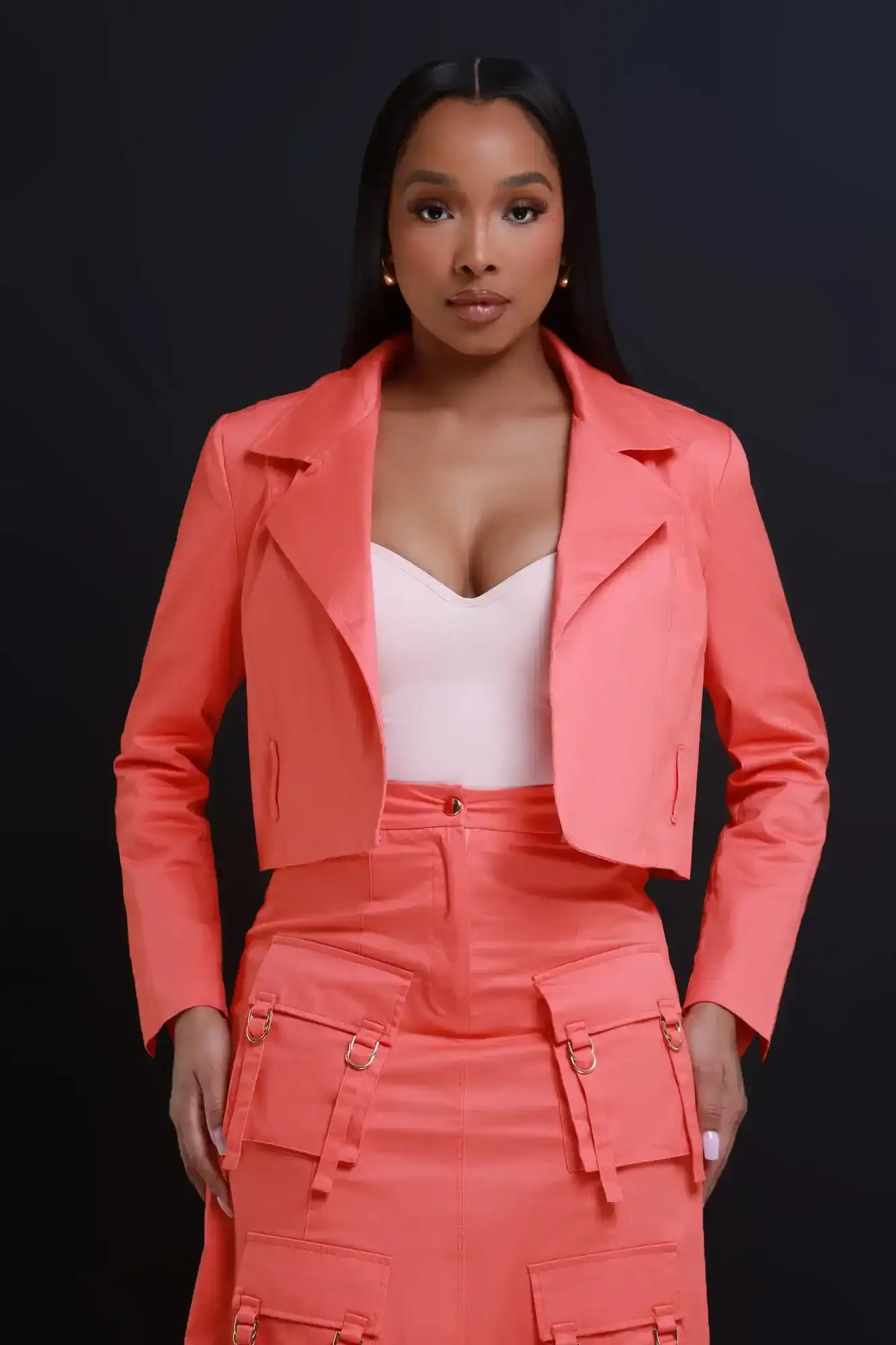 Image of Safe & Sound Cropped Open Blazer - Orange Sorbet