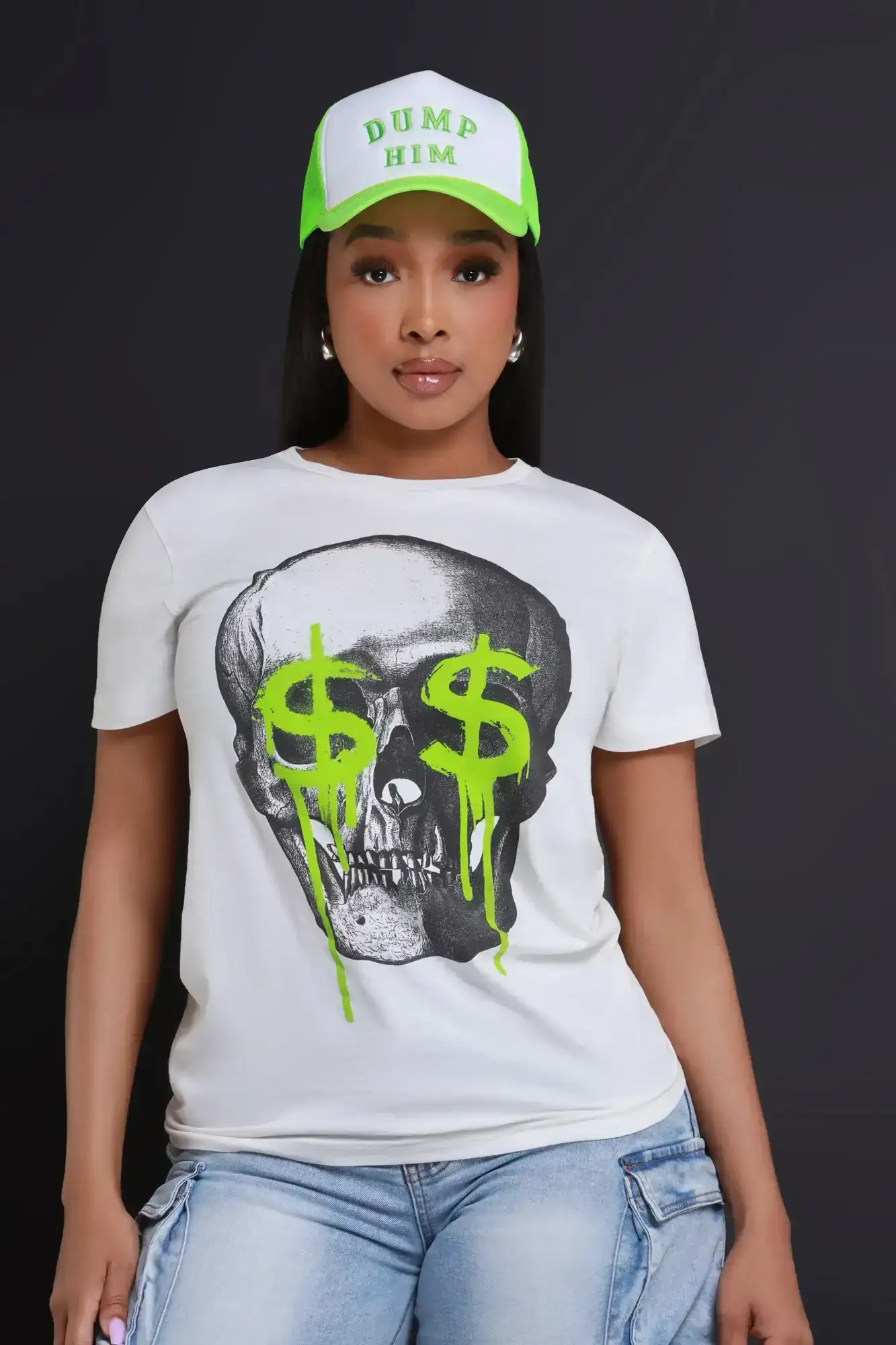 Image of Skull And Bones Graphic T-Shirt - White/Green