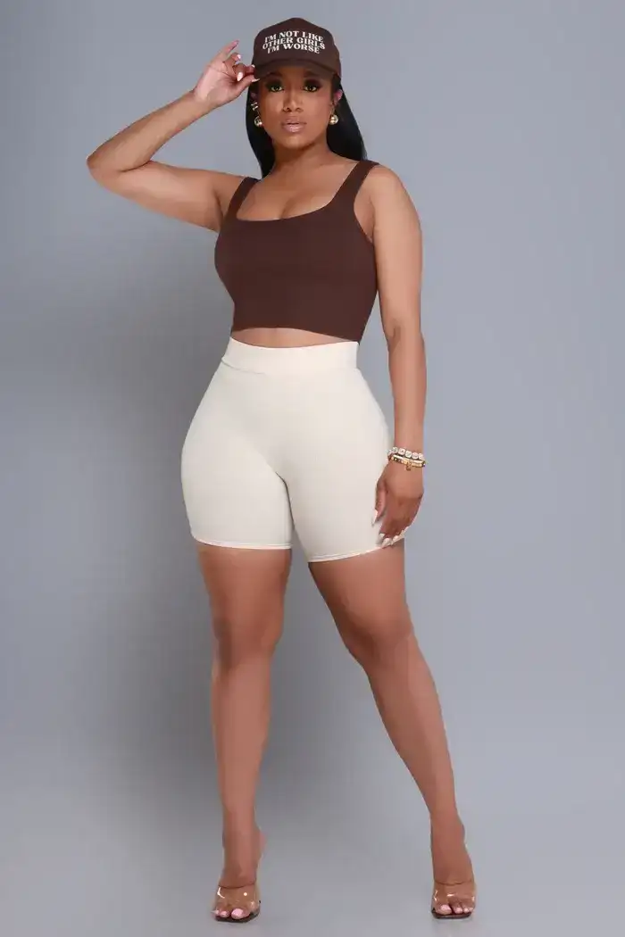 Image of Snatched Cellulite Deleter Ribbed Biker Shorts - Cream