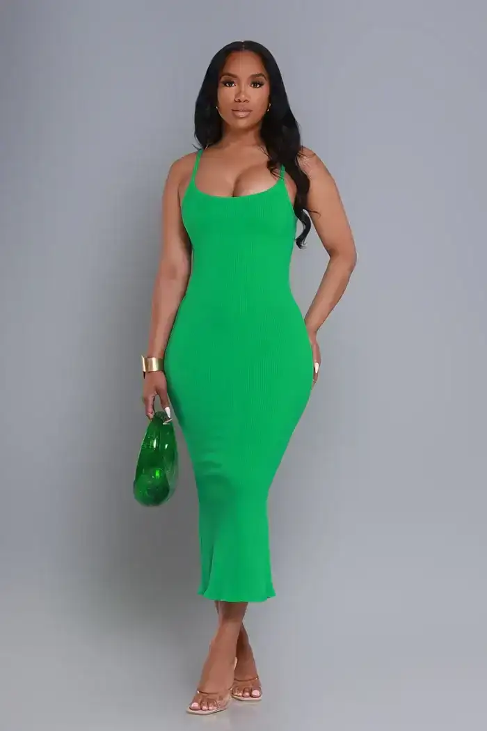 Image of Status Check Cellulite Deleter Strappy Ribbed Maxi Dress - Kelly Green