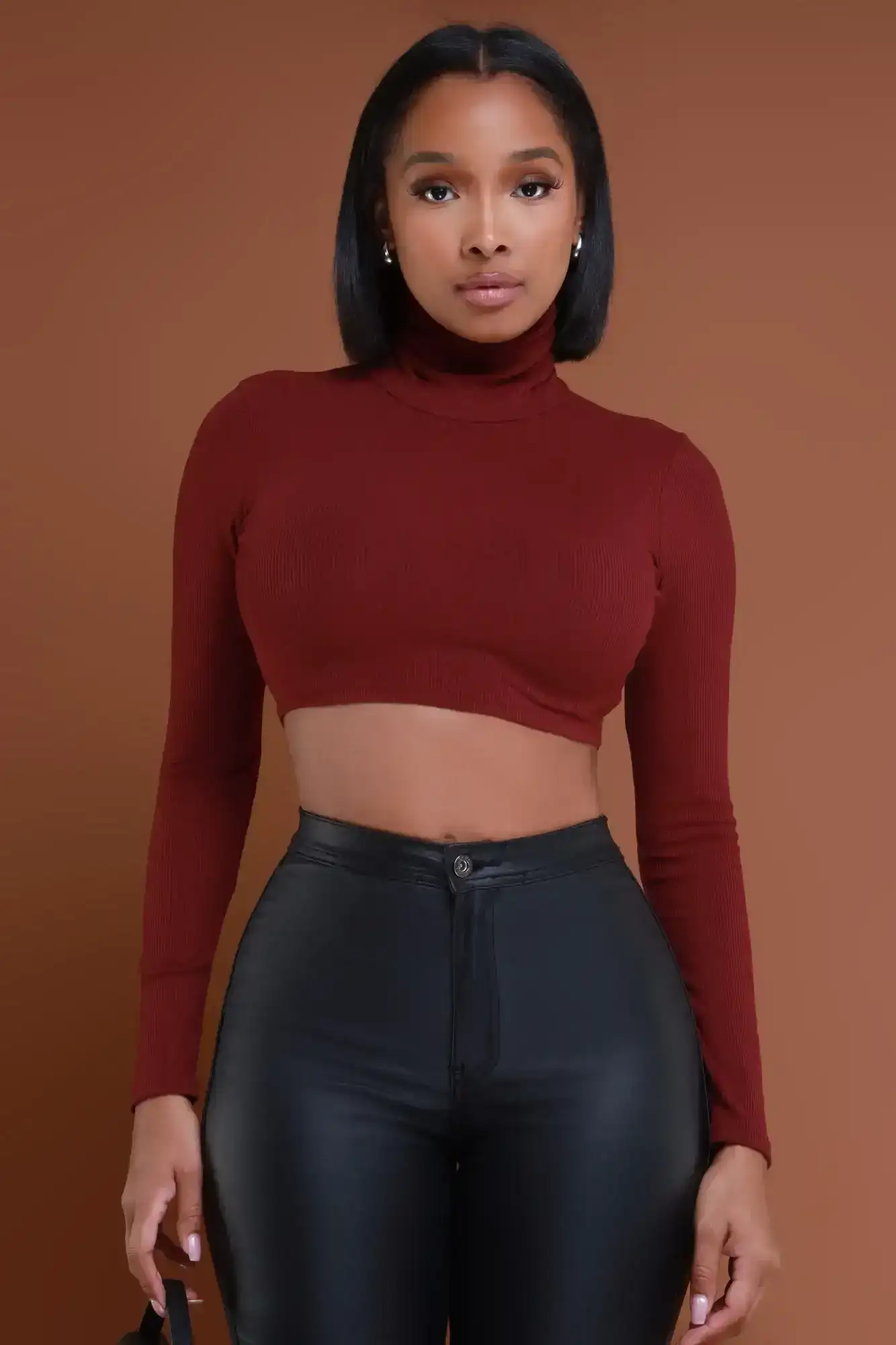 Image of Who Was It Turtleneck Crop Top - Merlot