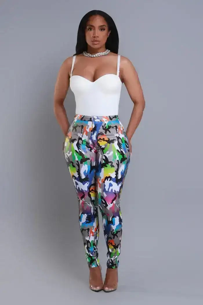 Image of Can't Survive Faux Leather High Rise Pants - Rainbow Camo