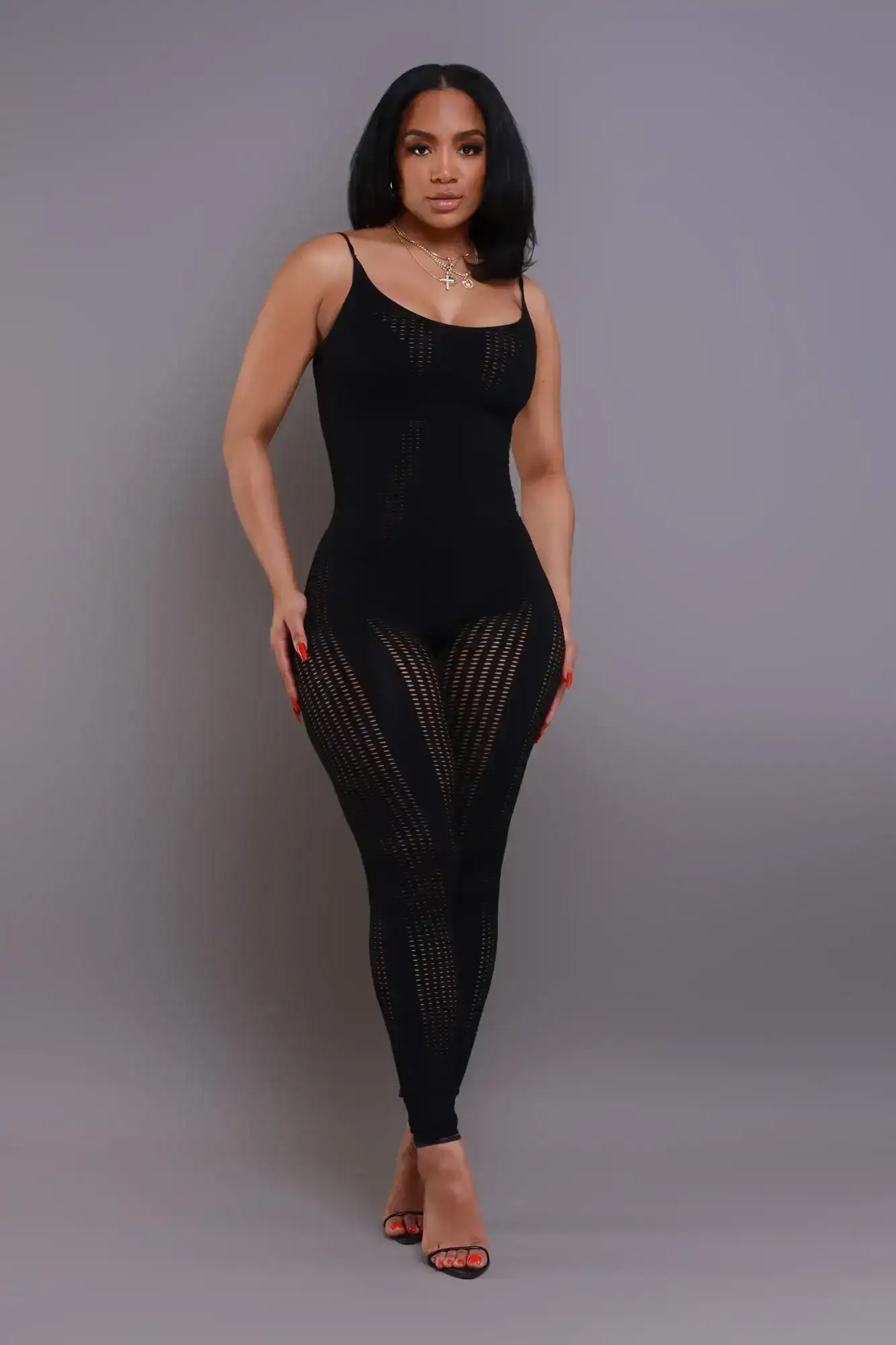 Image of Lovesick Seamless Open Knit Jumpsuit - Black