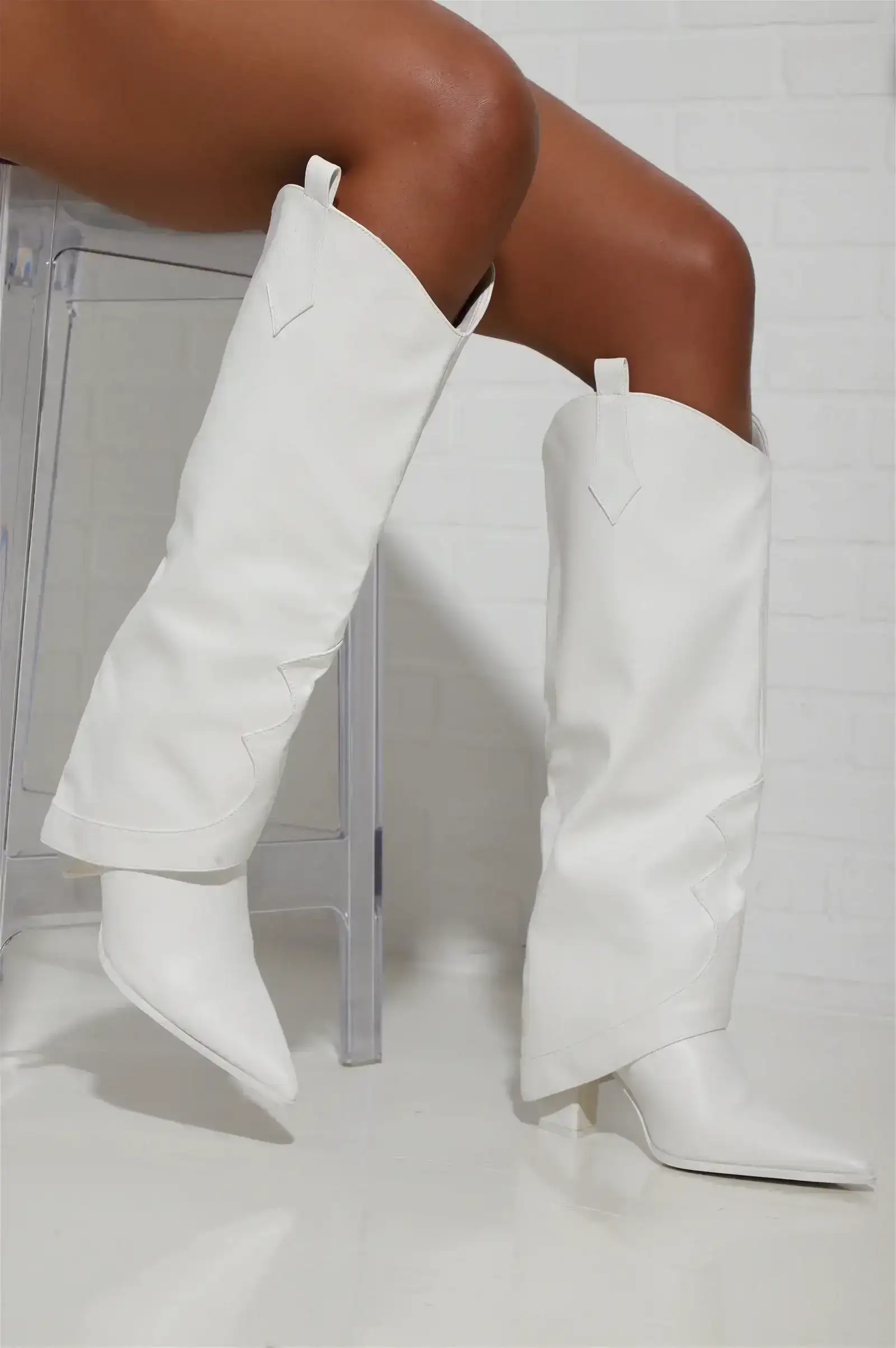 Image of Back For More Faux Leather Western Boots - White