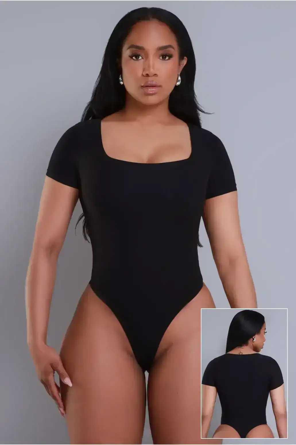 Image of Square Up Short Sleeve Bodysuit - Black No.273 NKDS