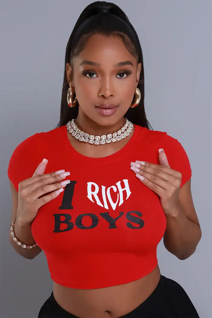 Image of Rich Boys Cropped Graphic T-Shirt - Red