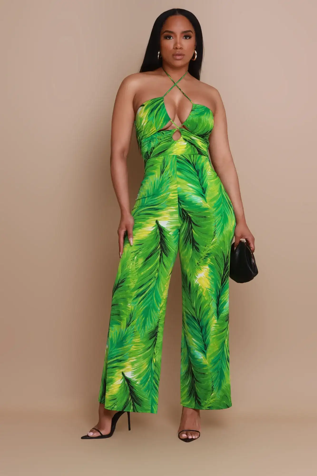 Image of Location Change Tropical Print Jumpsuit - Green