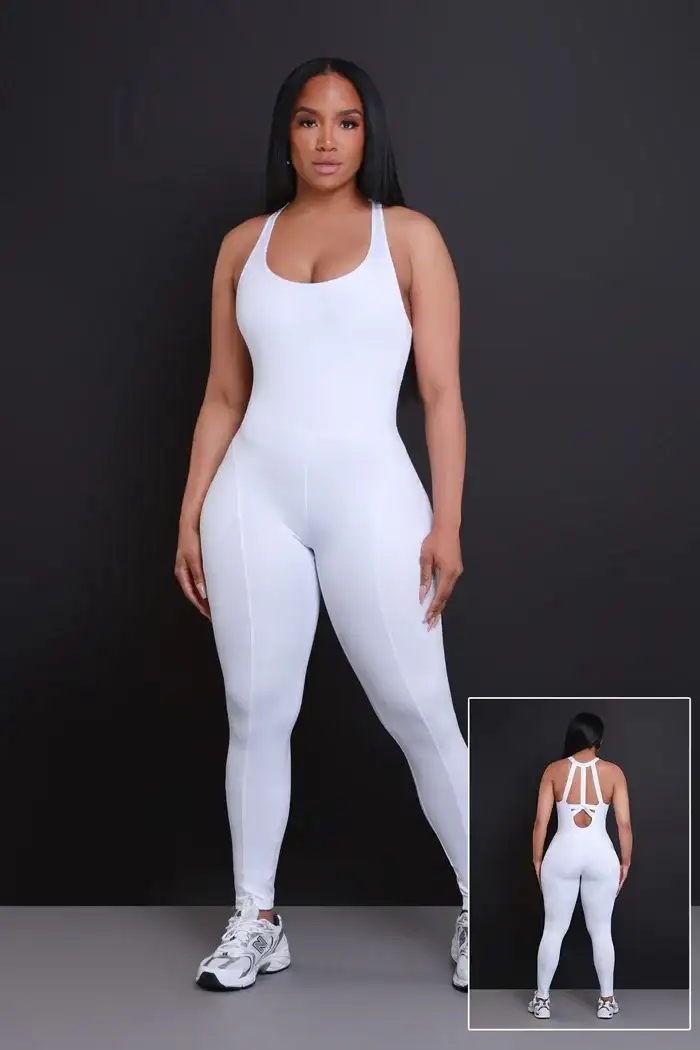 Image of Not Guilty NUW Sleeveless Cross Back Jumpsuit - White