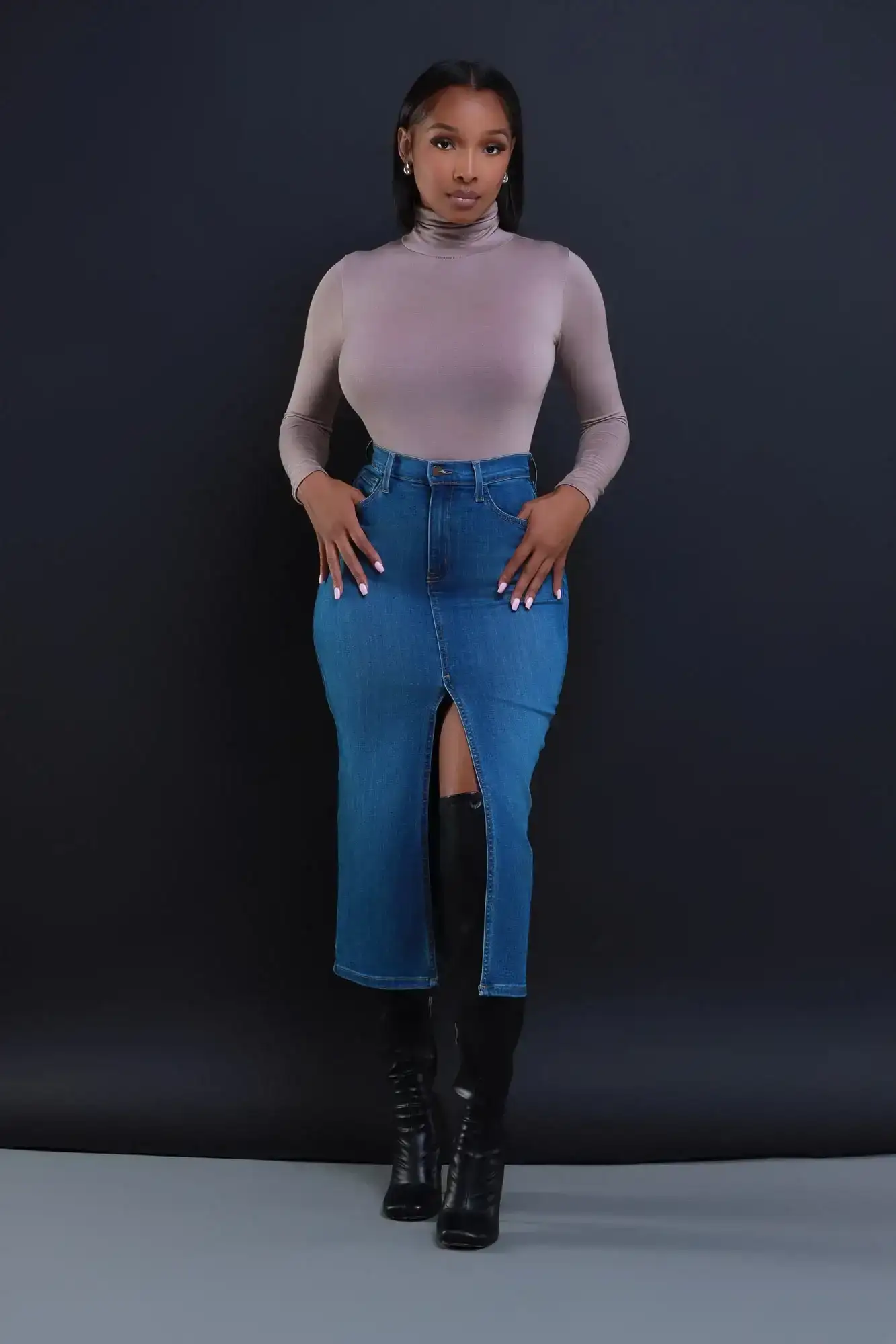 Image of Over My Head High Rise Denim Midi Skirt - Medium Wash