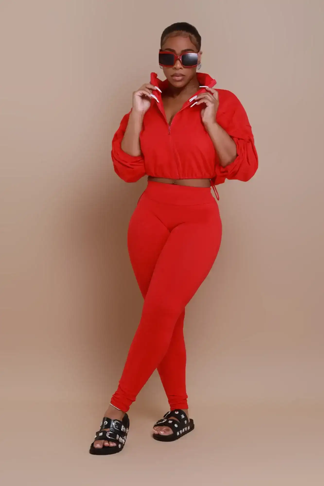 Image of Cued Up Cropped Legging Set - Red